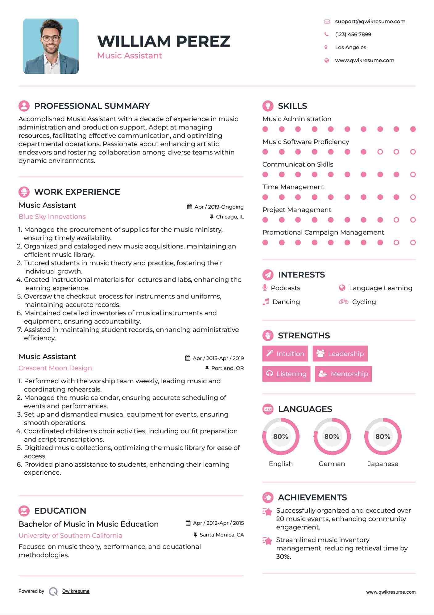 Music Assistant Resume Model