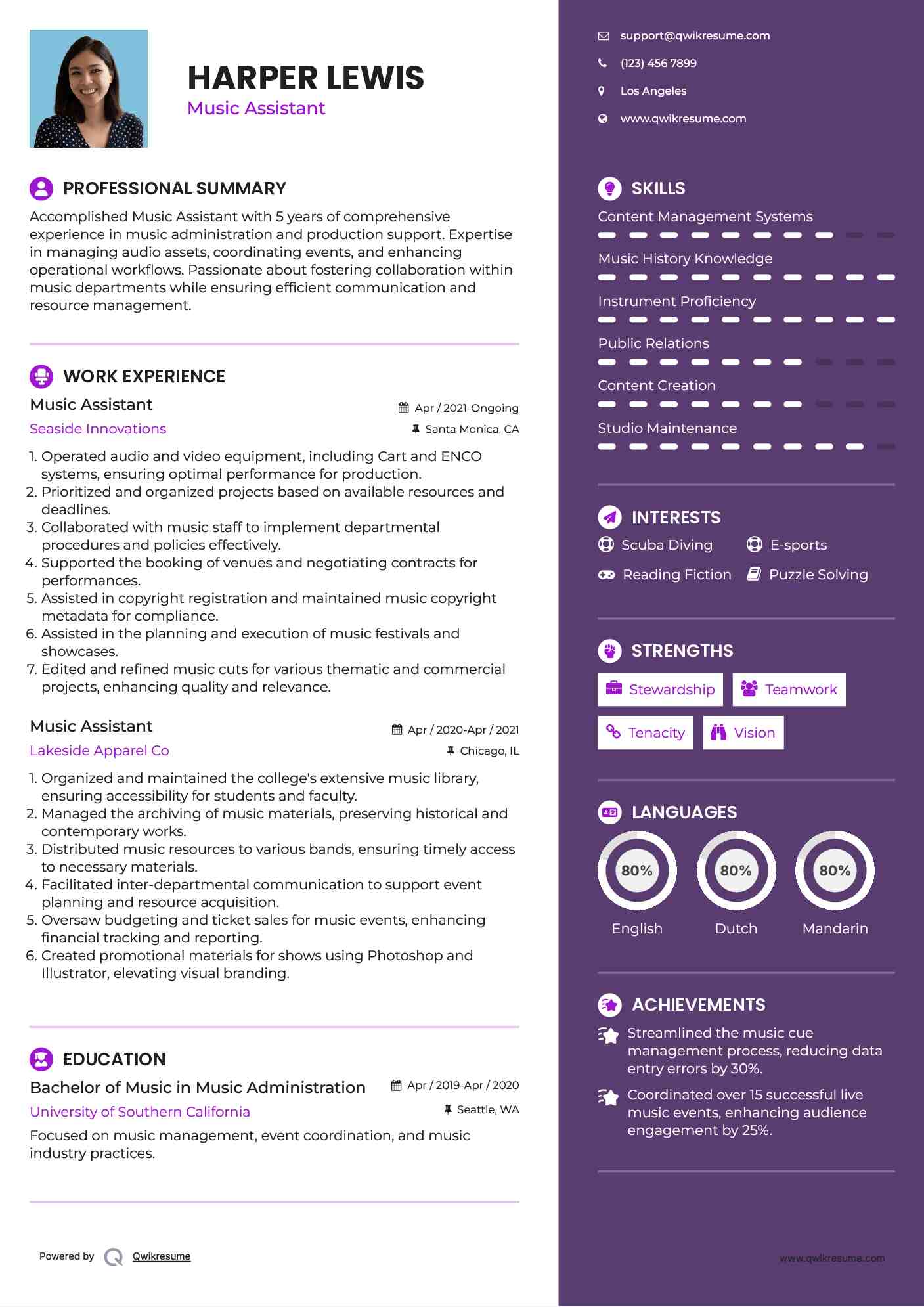 Music Assistant Resume Model