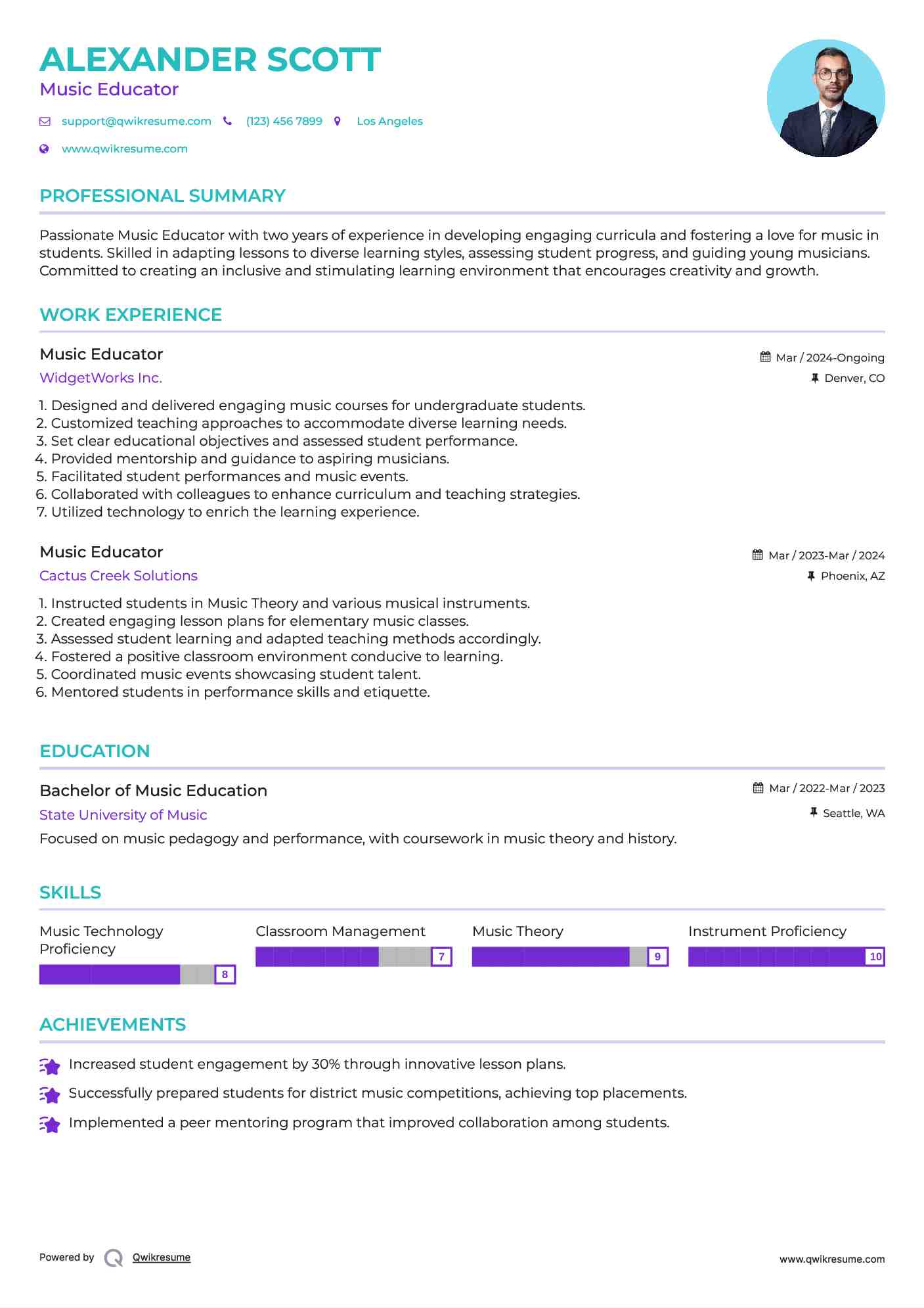 Music Educator Resume Format