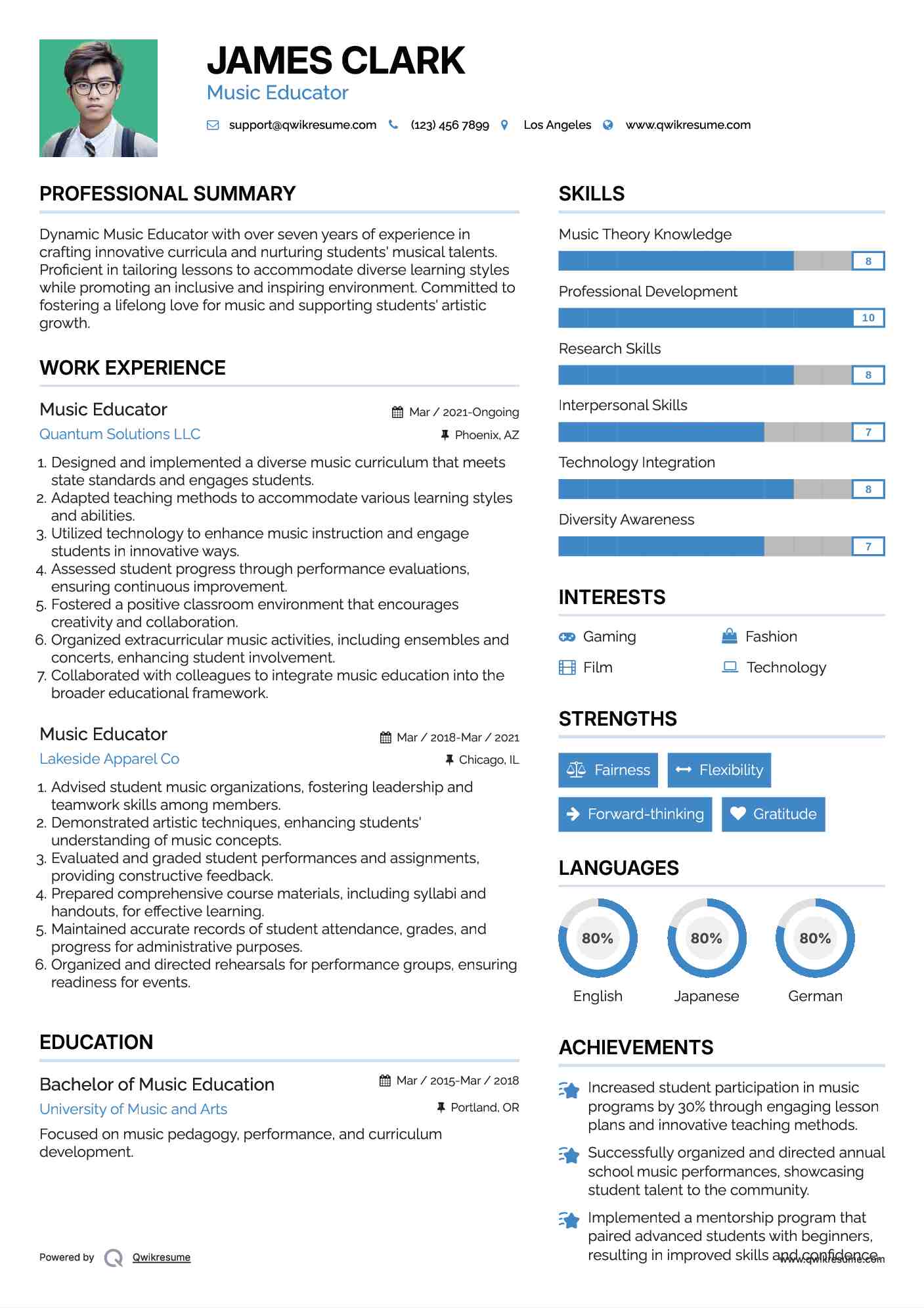 Music Educator Resume Example