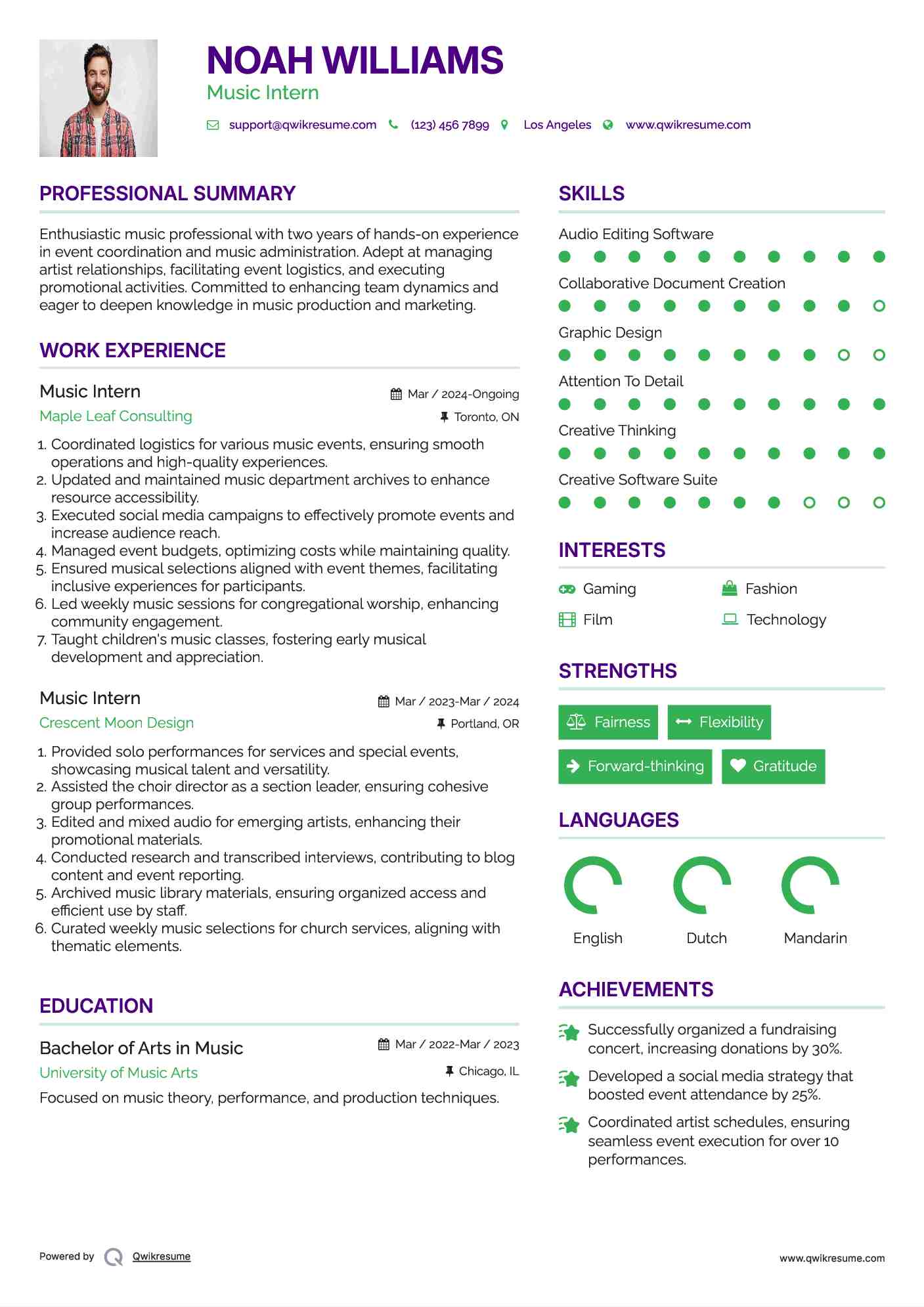 Music Intern
 Resume Model