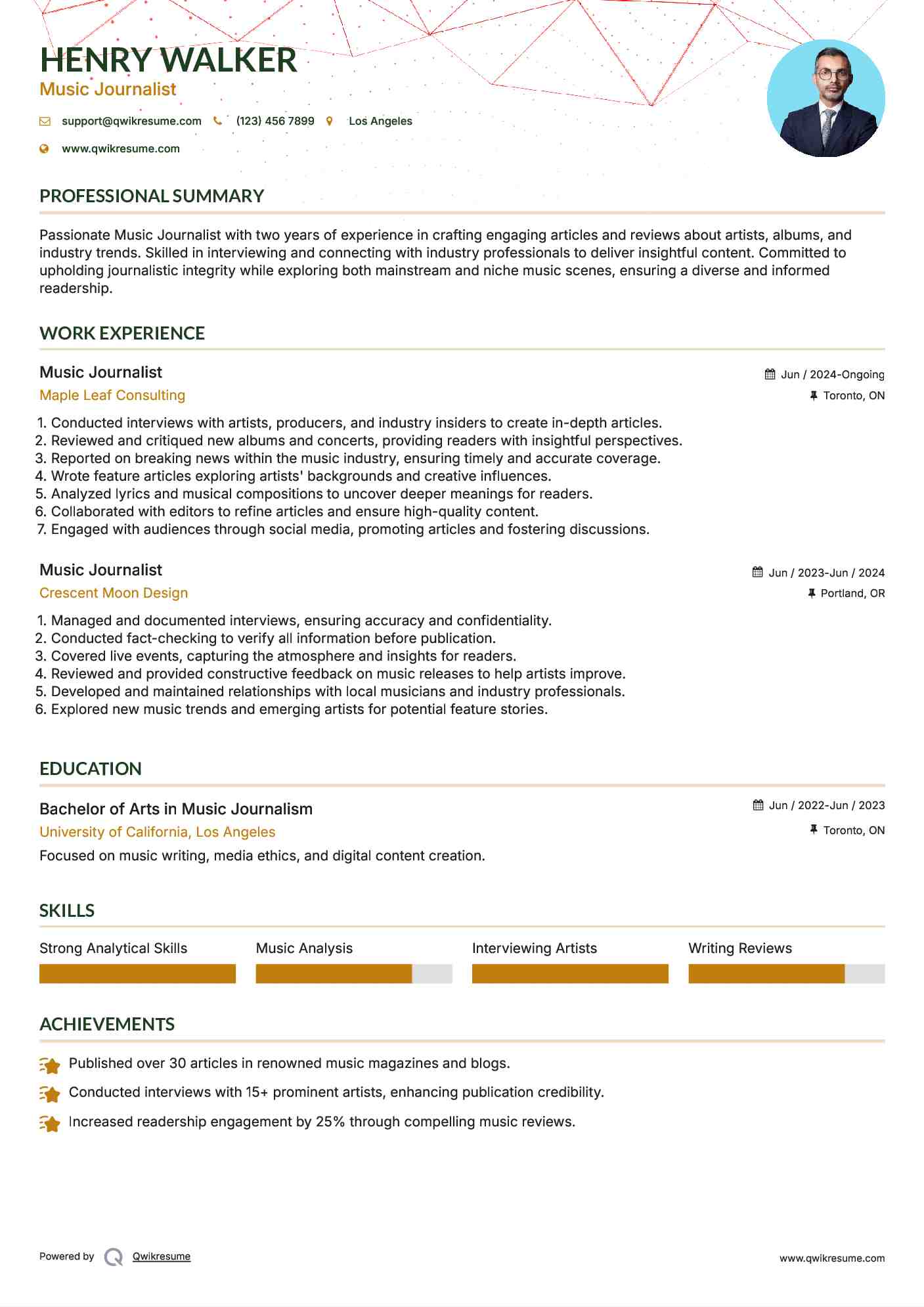 Music Journalist Resume Format