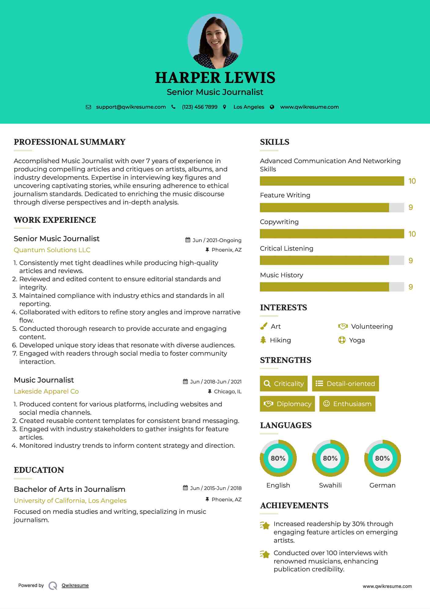 Senior Music Journalist Resume Template