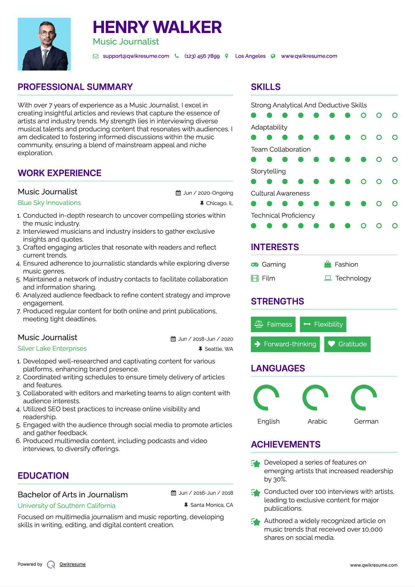 Music Journalist Resume Sample