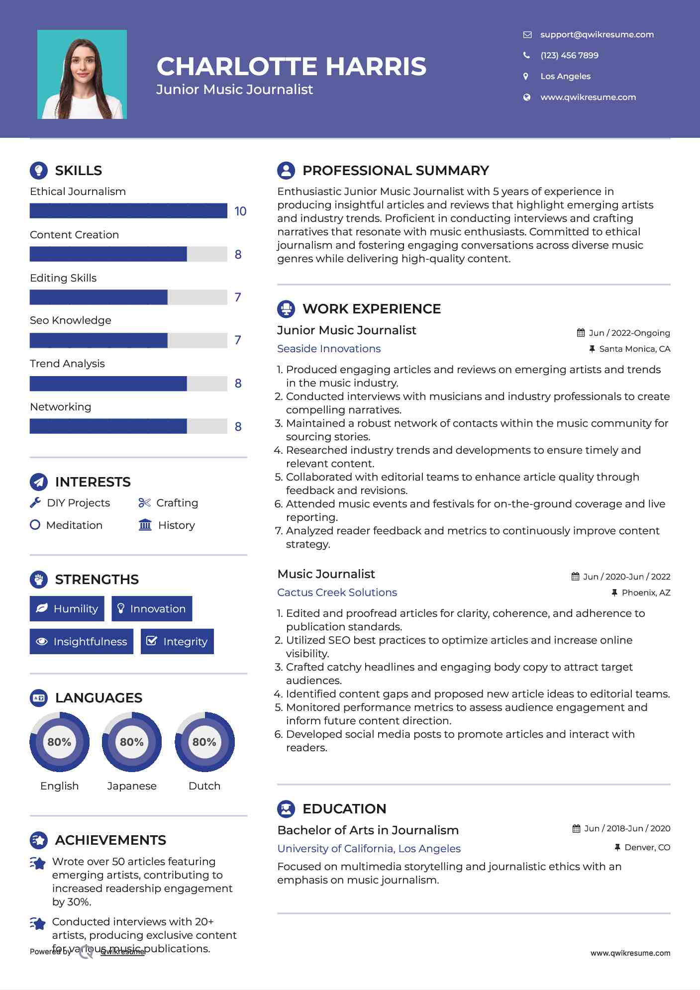 Junior Music Journalist Resume Format