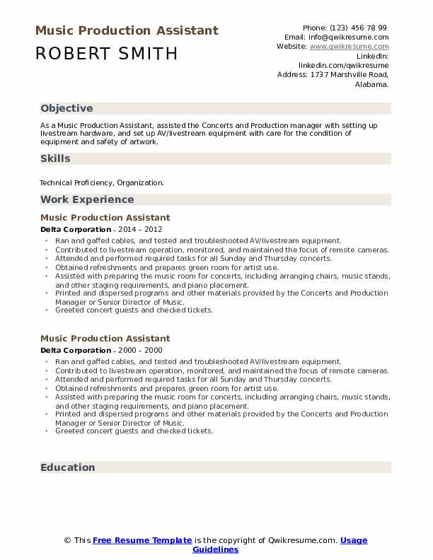 Music Production Assistant Resume Samples QwikResume