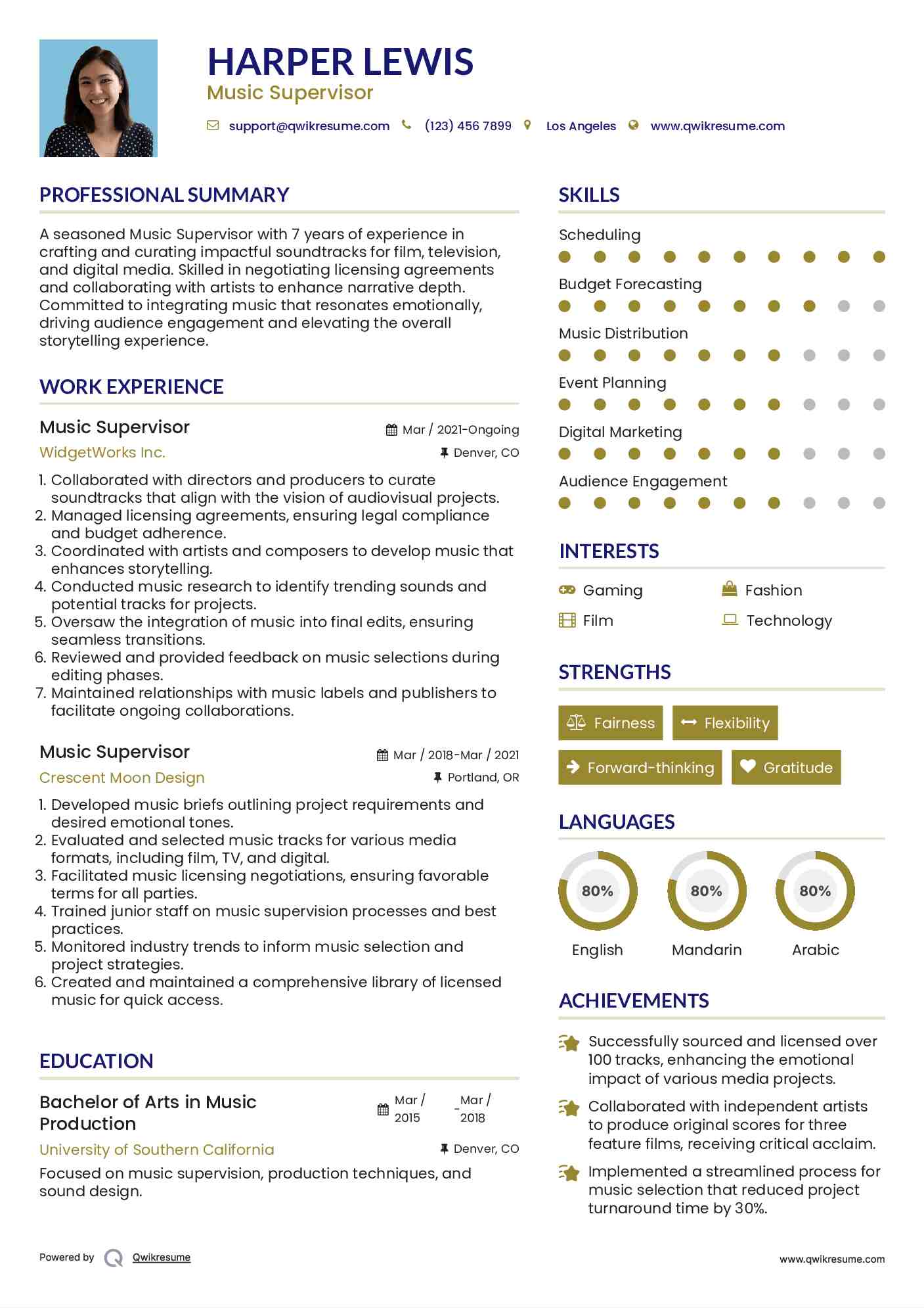 Music Supervisor Resume Format