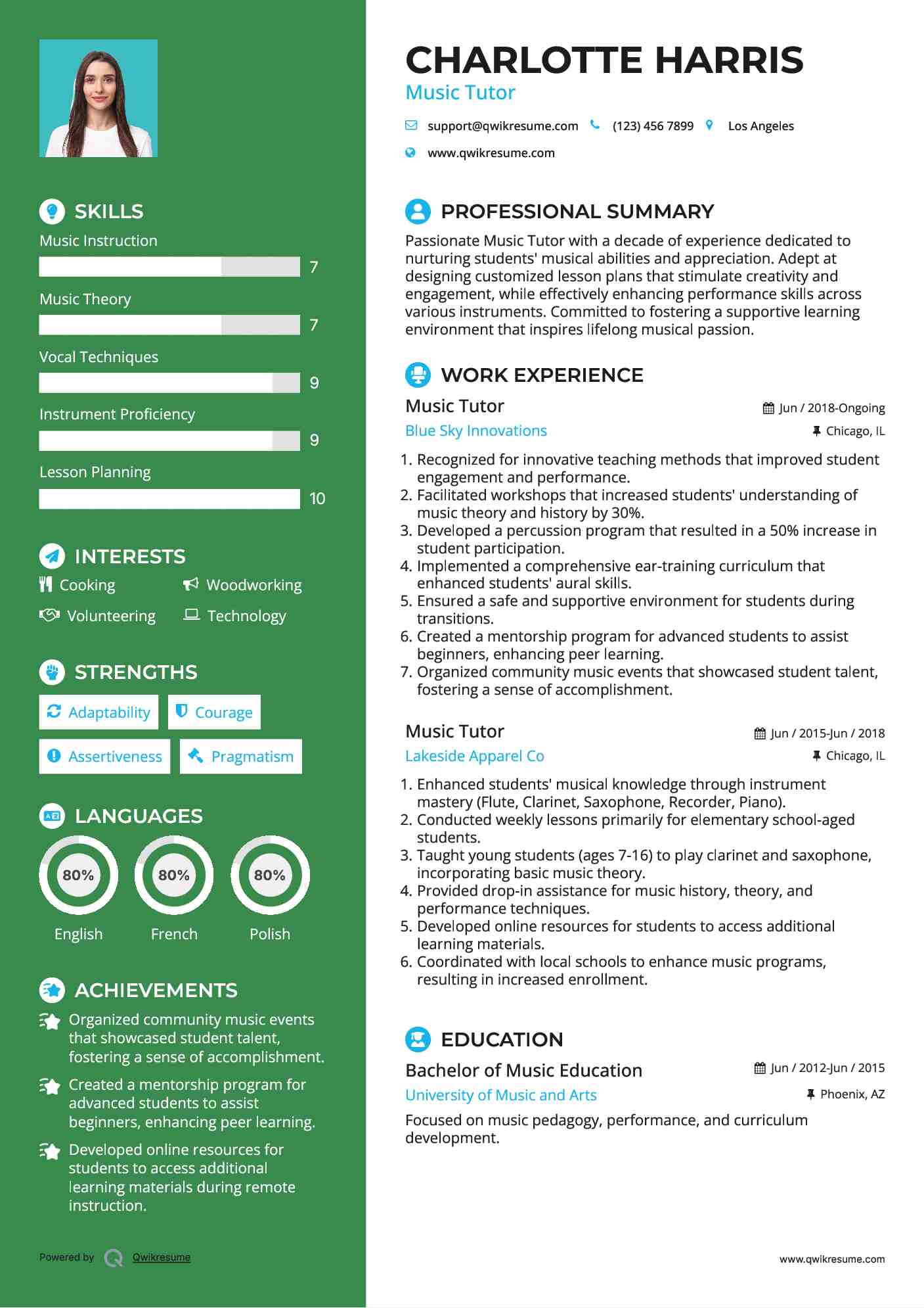 Music Tutor Resume Template