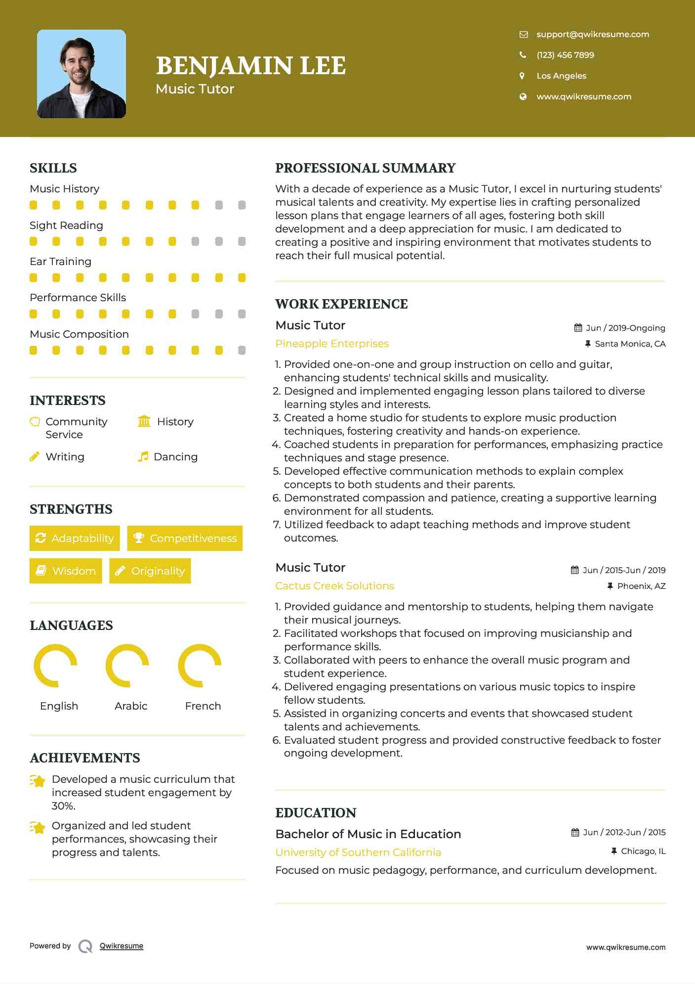 Music Tutor Resume Template