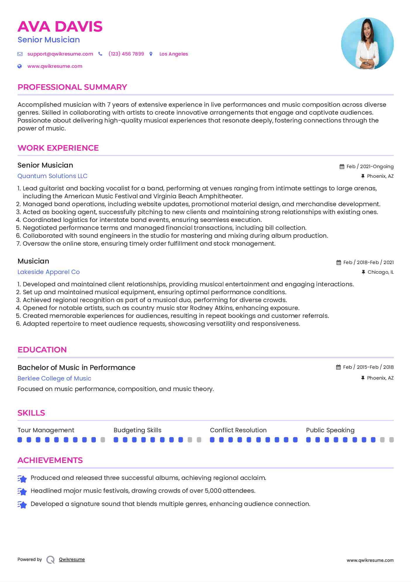 Senior Musician Resume Model