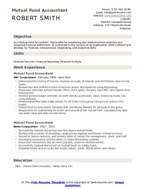 Mutual Fund Accountant Resume Samples QwikResume