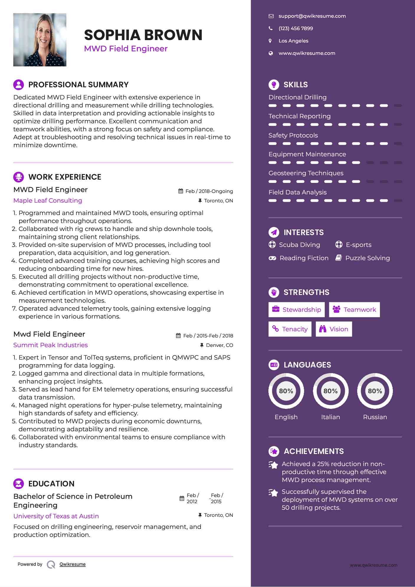 MWD Field Engineer Resume Example