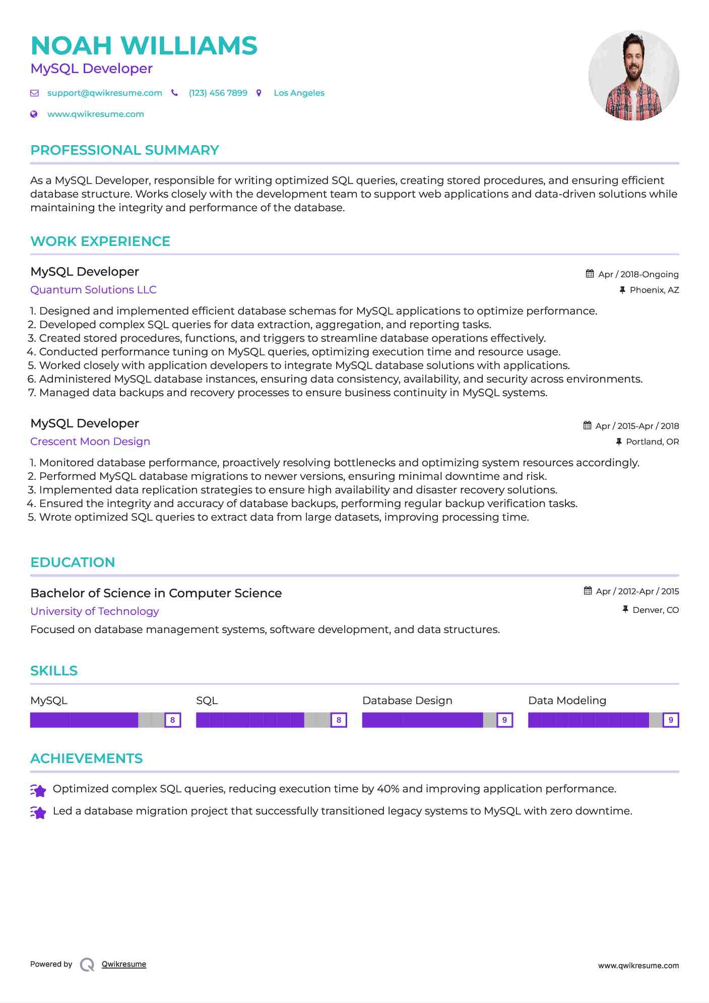 MySQL Developer Resume Format