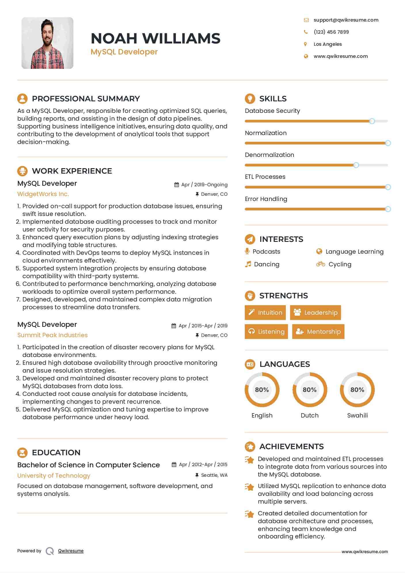 MySQL Developer Resume Template