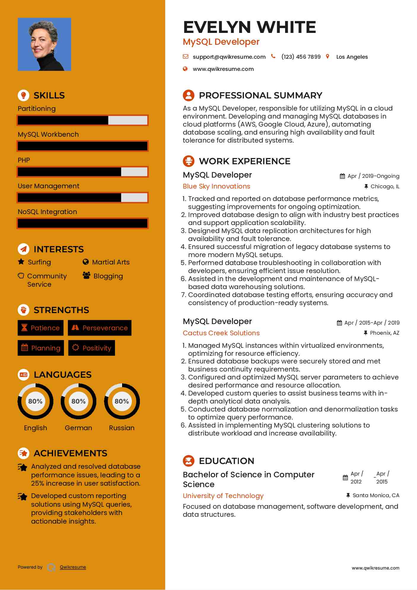 MySQL Developer Resume Sample