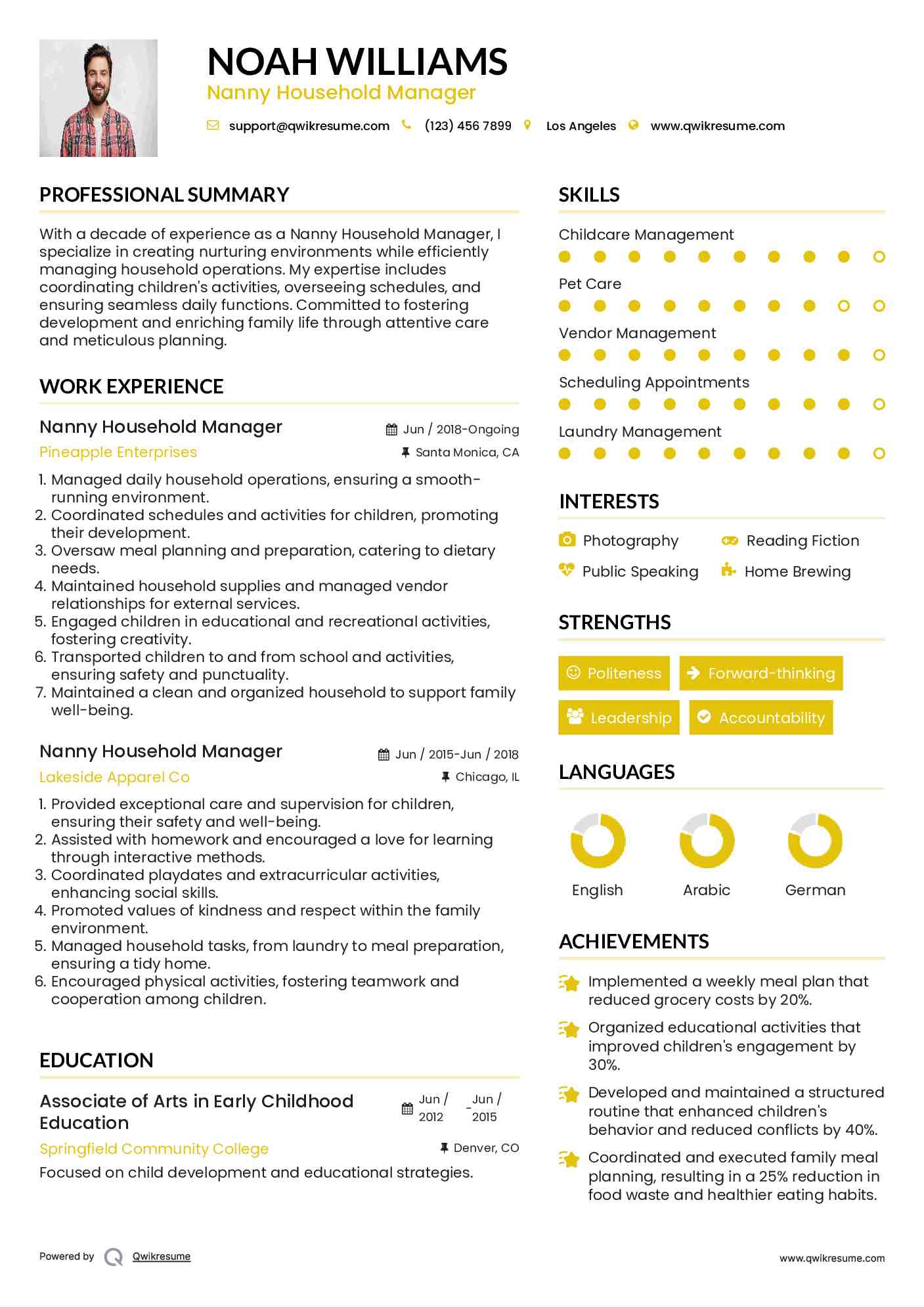 Nanny Household Manager Resume Template