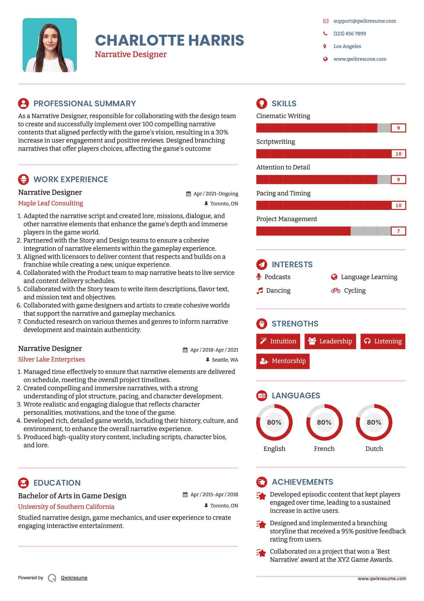 Narrative Designer Resume Format