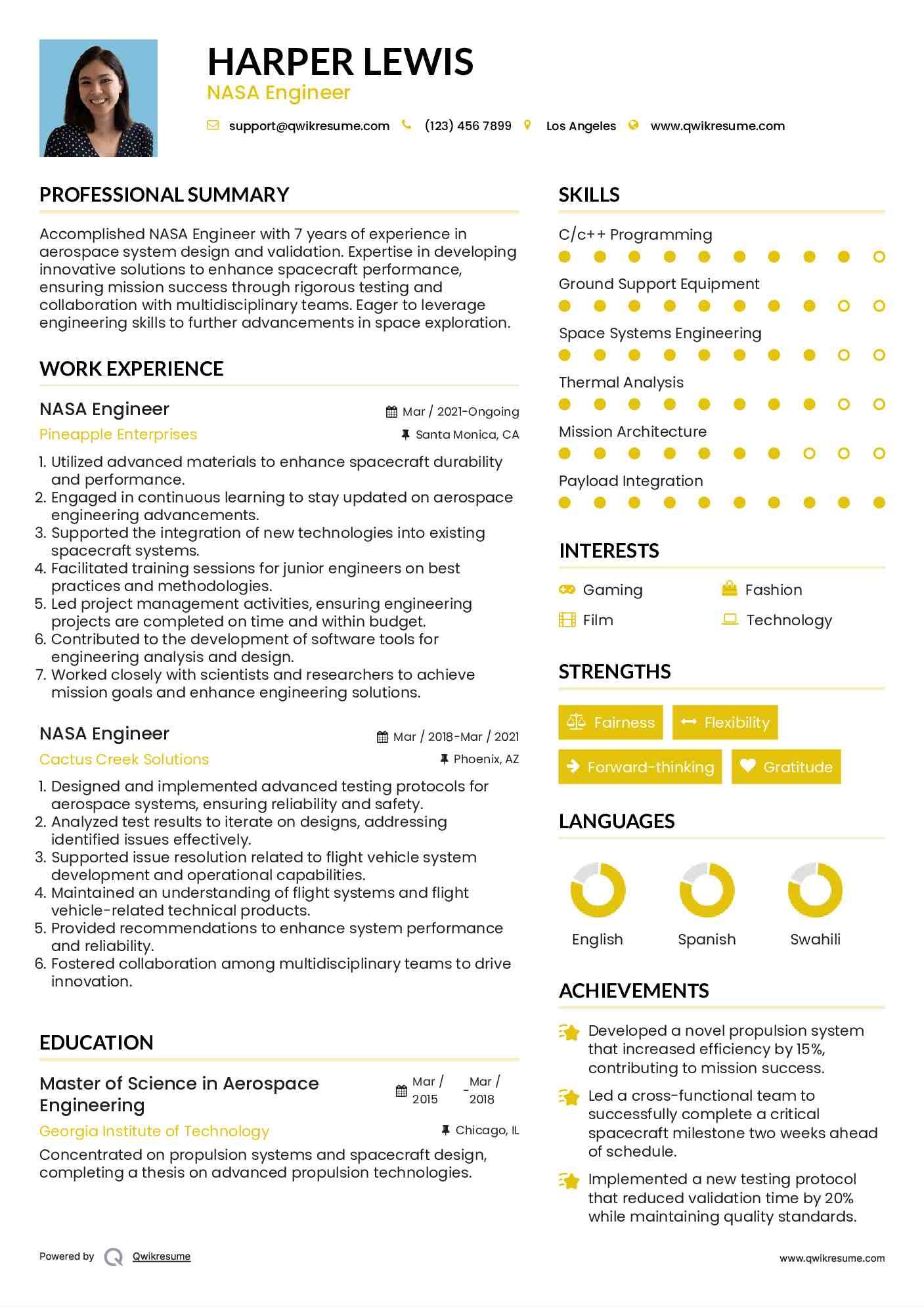 NASA Engineer Resume Model