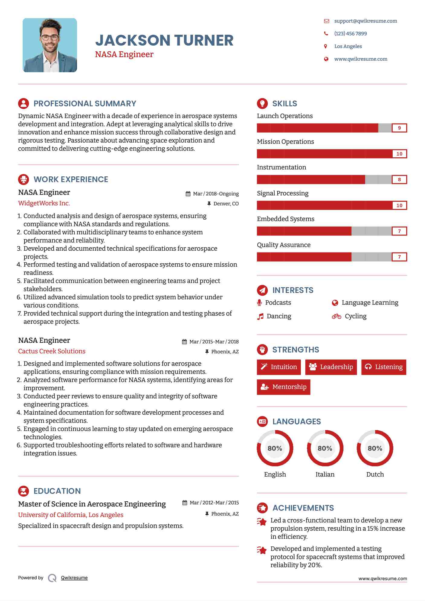 NASA Engineer Resume Format