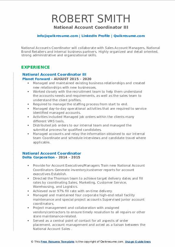 National Account Coordinator Resume Samples QwikResume