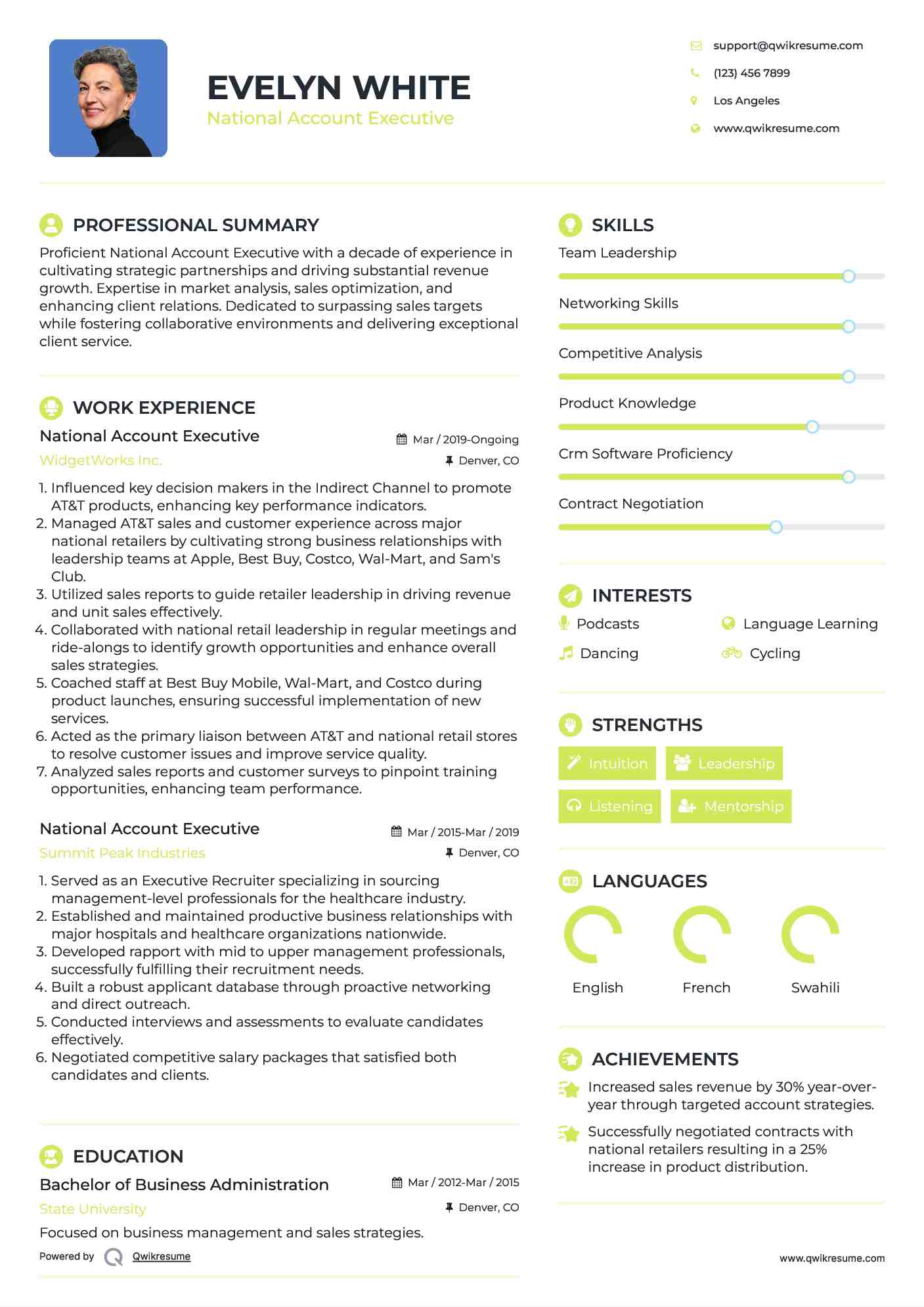 National Account Executive Resume Format