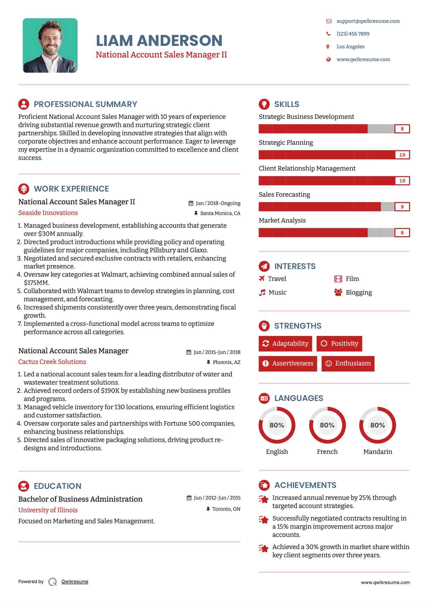National Account Sales Manager II Resume Example