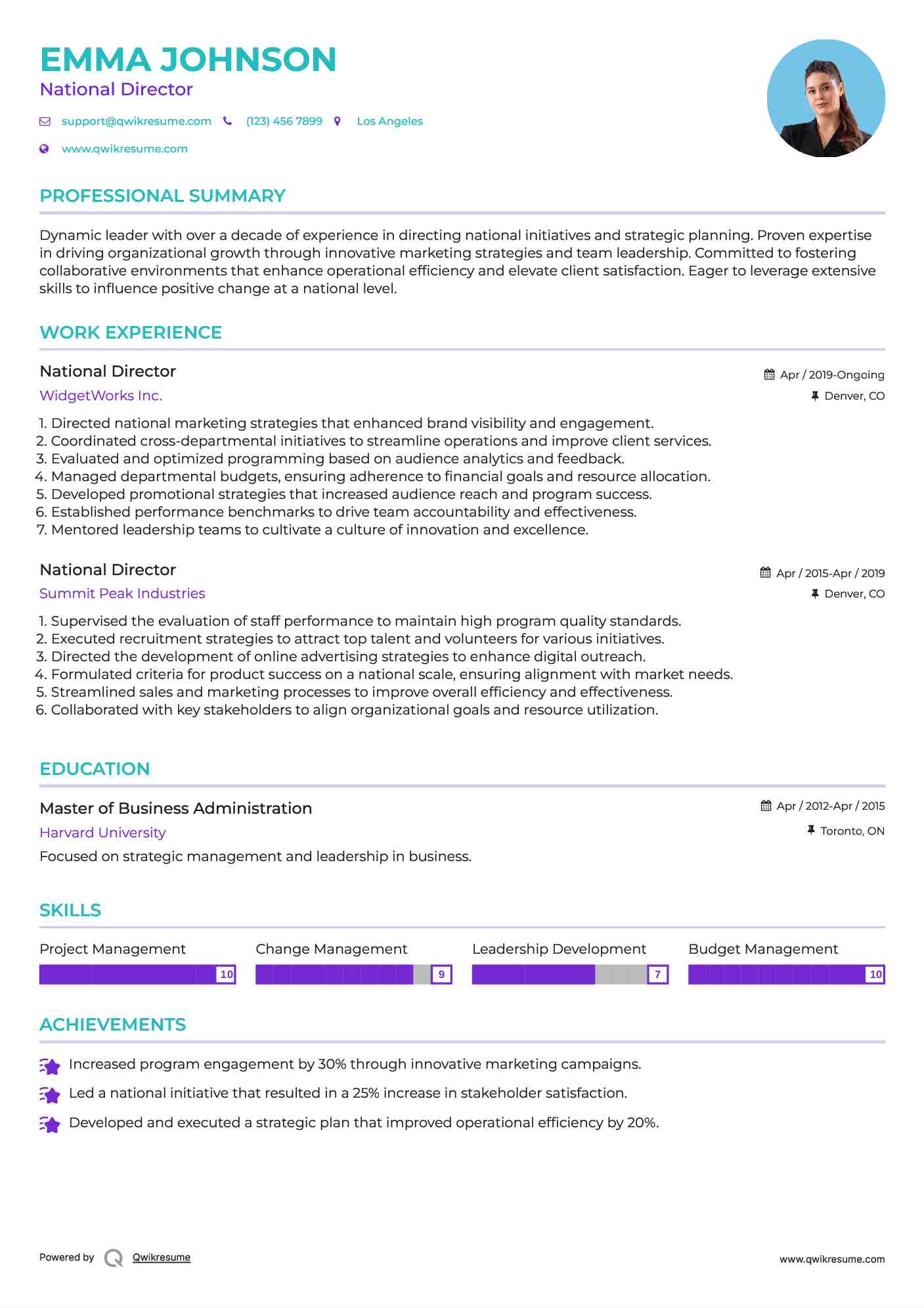 National Director Resume Example