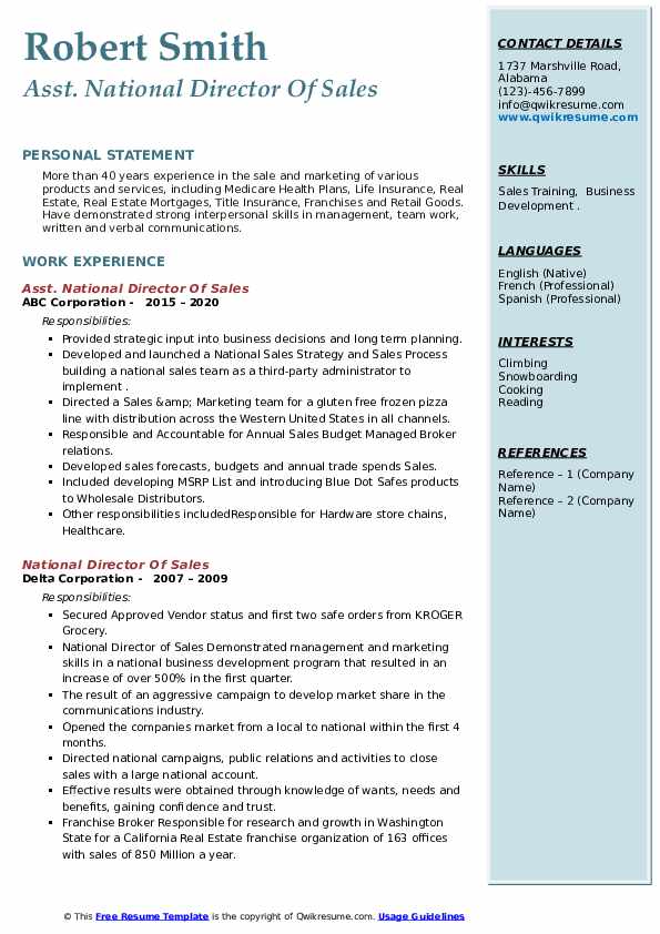 National Director Of Sales Resume - National Director Of Sales 1587304413 Pdf 