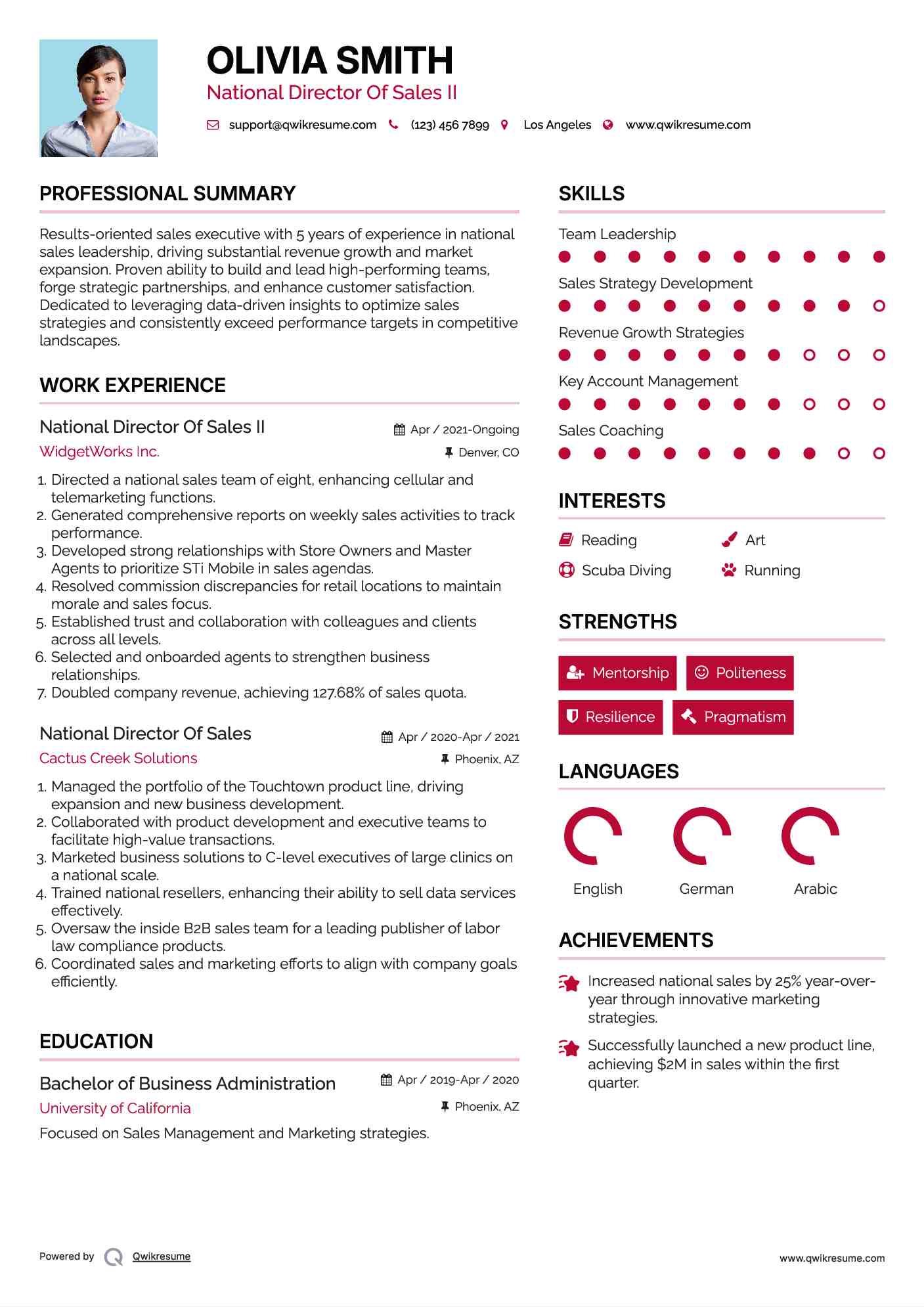 National Director Of Sales II Resume Model