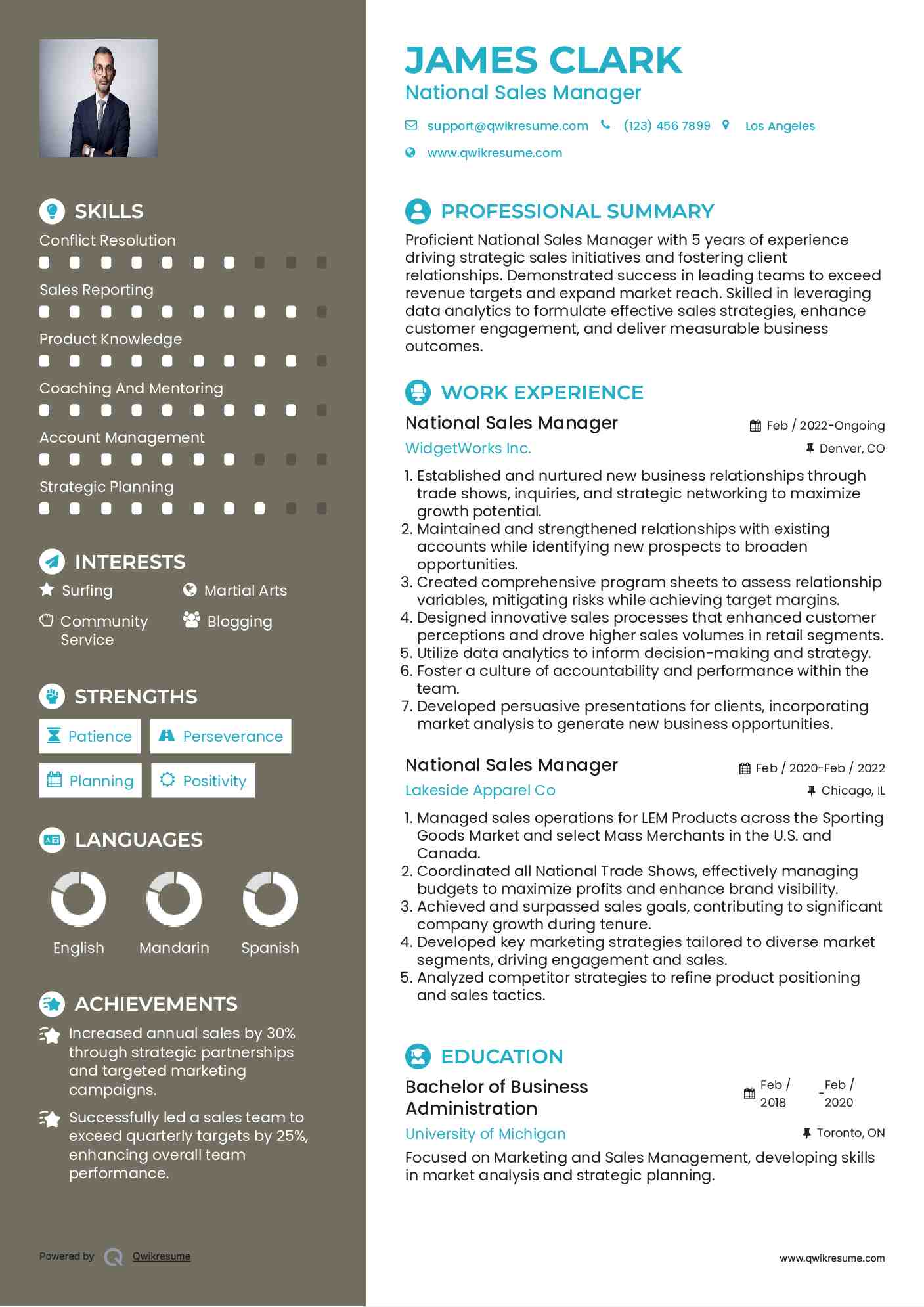 National Sales Manager Resume Template