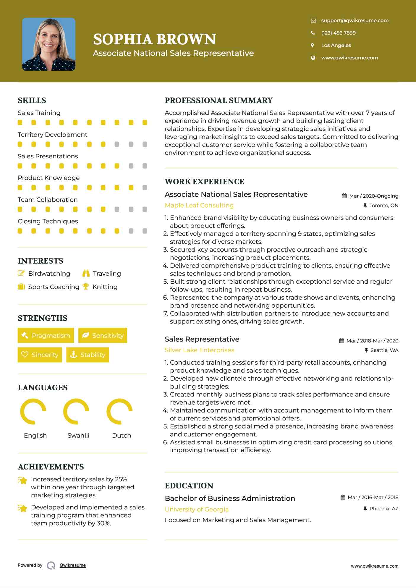 Associate National Sales Representative Resume Sample