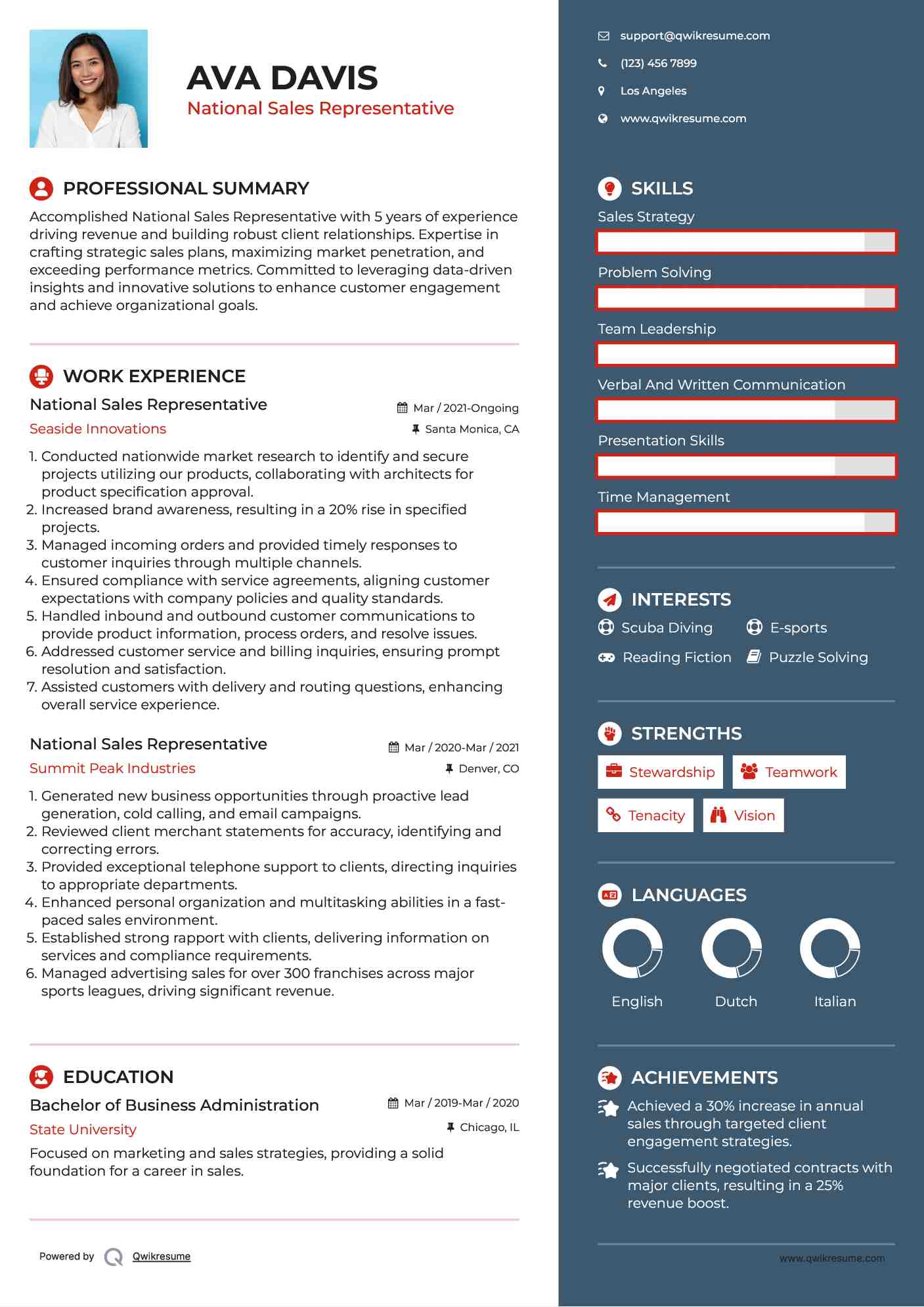 National Sales Representative Resume Template