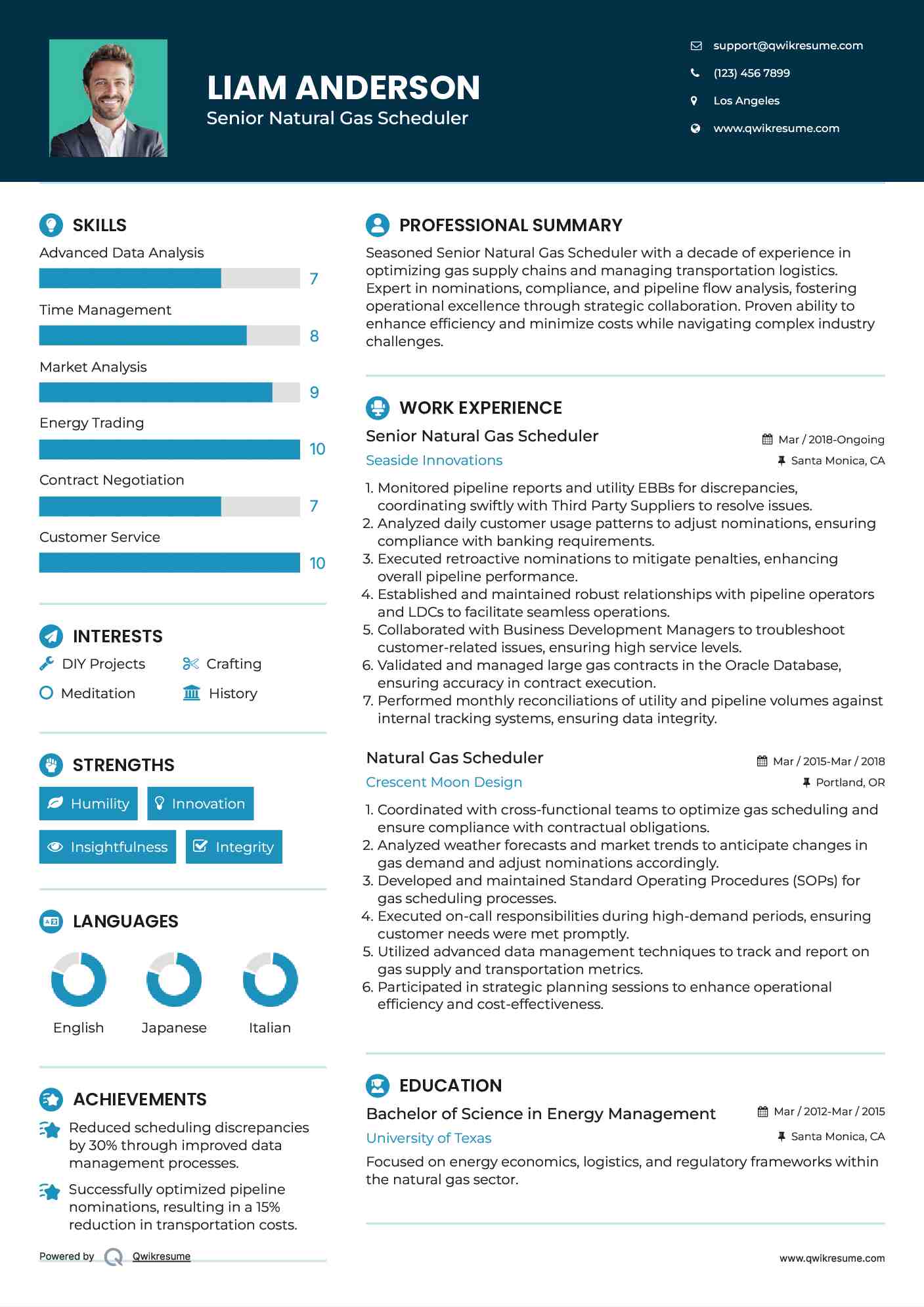 Senior Natural Gas Scheduler Resume Template