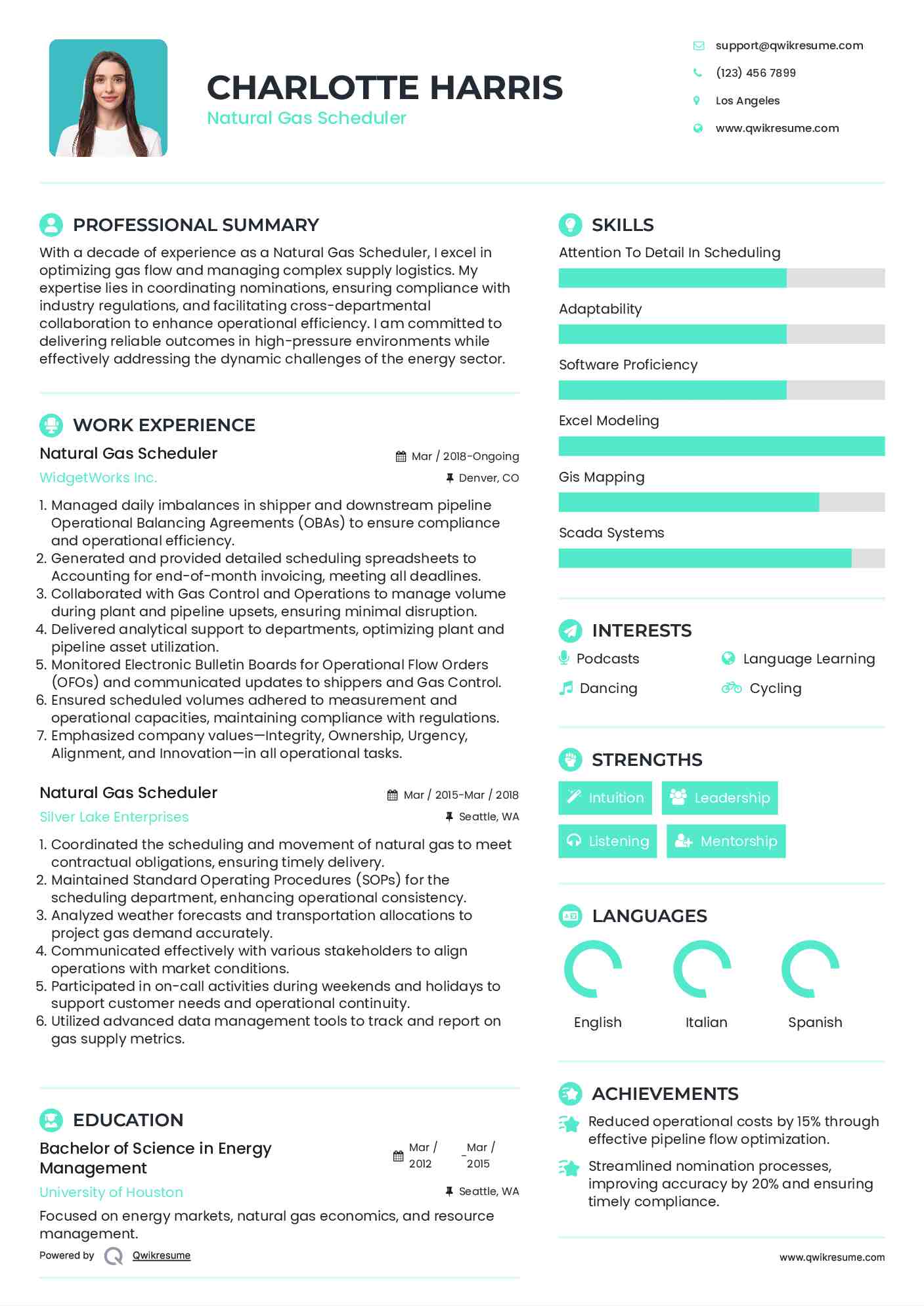 Natural Gas Scheduler Resume Template