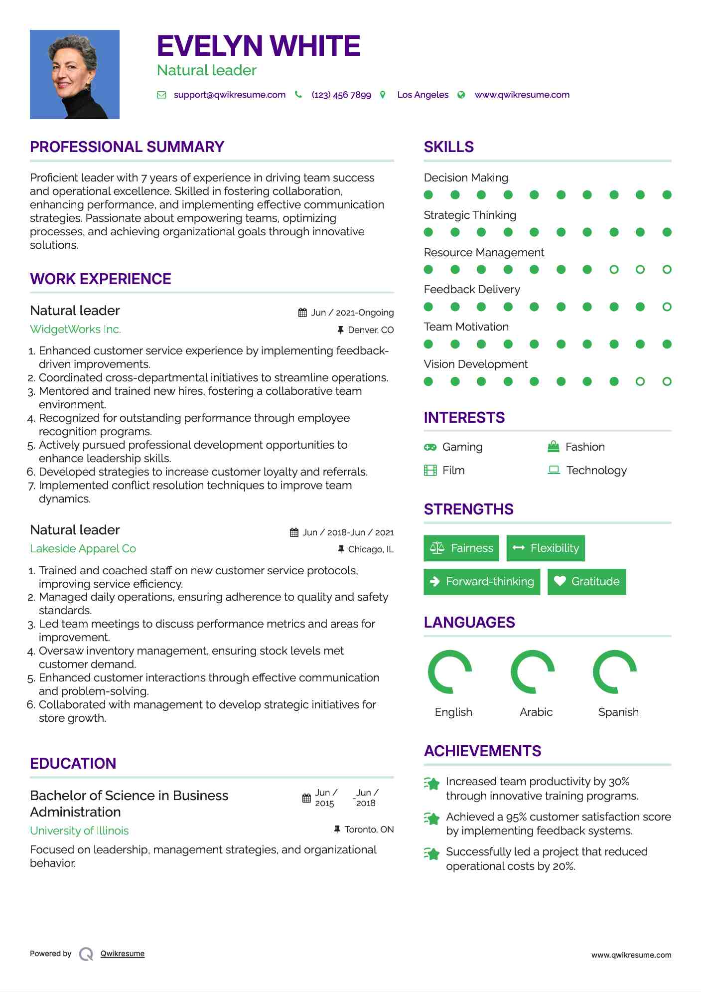 Natural leader Resume Format
