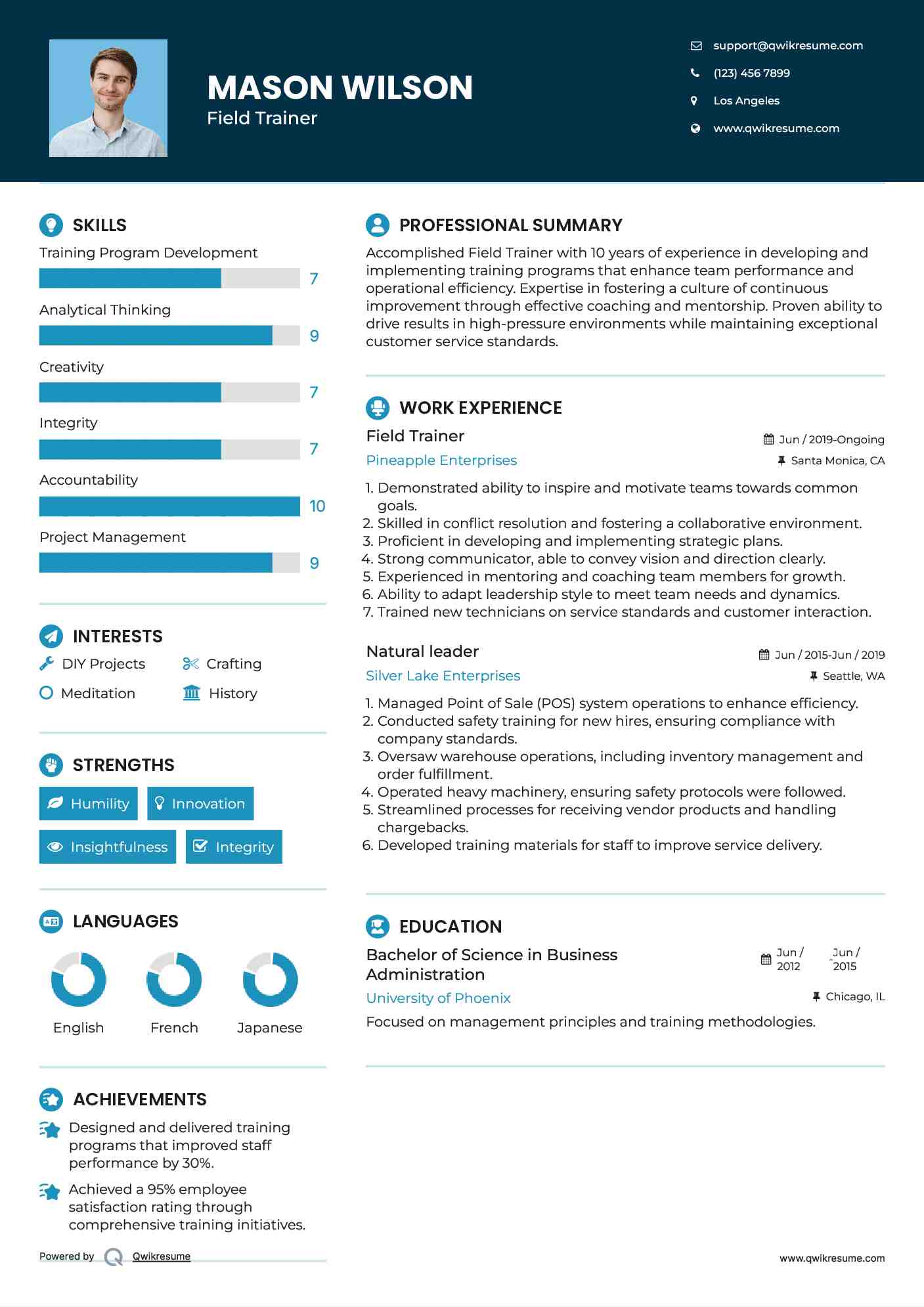 Field Trainer Resume Model