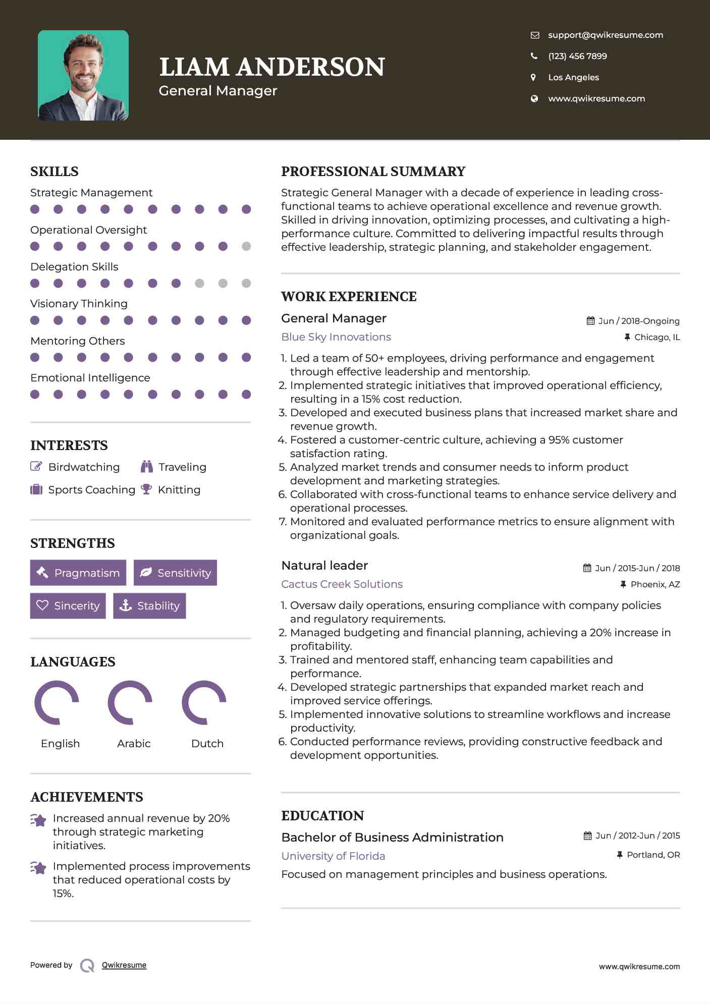 General Manager Resume Template