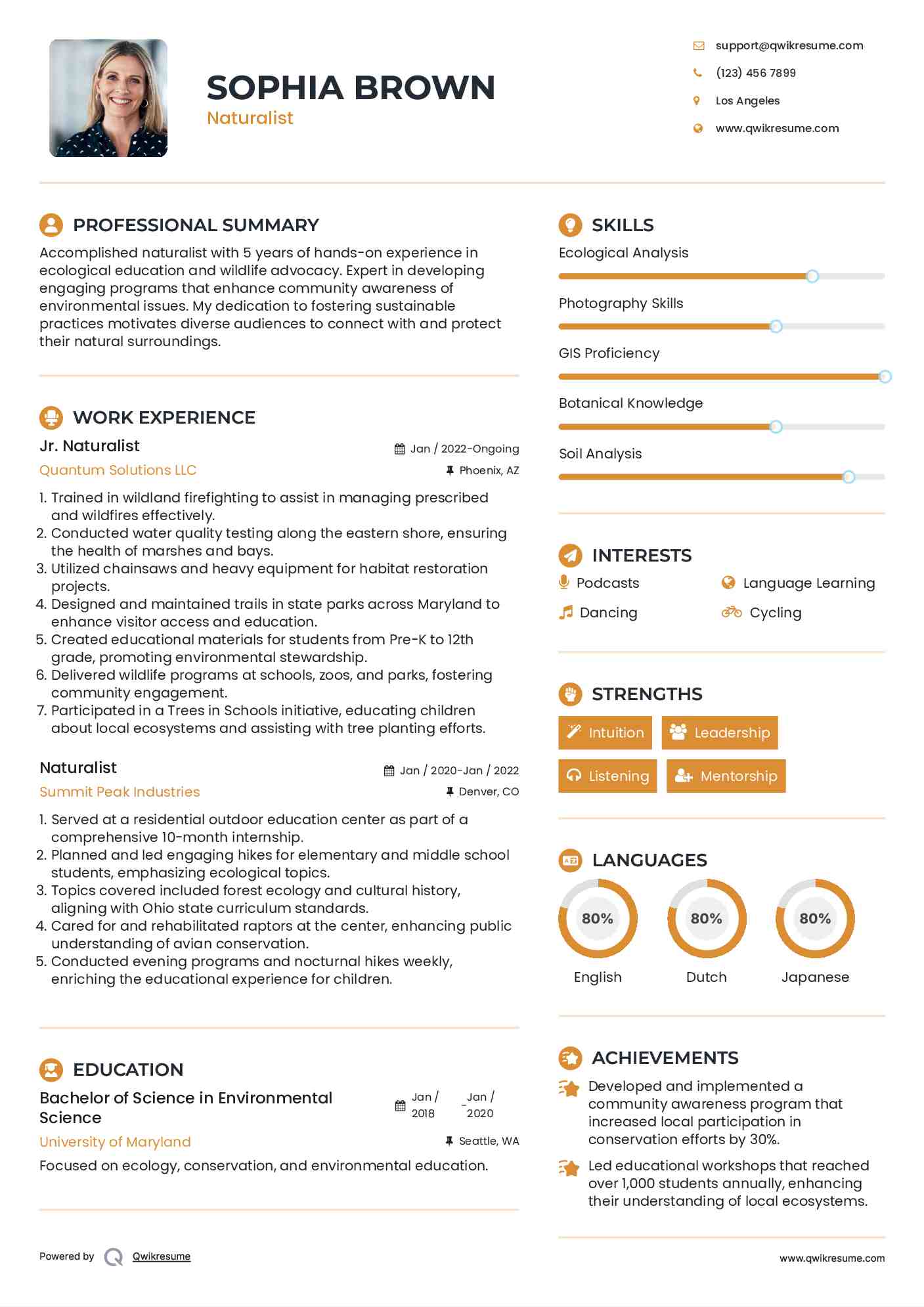 Jr. Naturalist Resume Format
