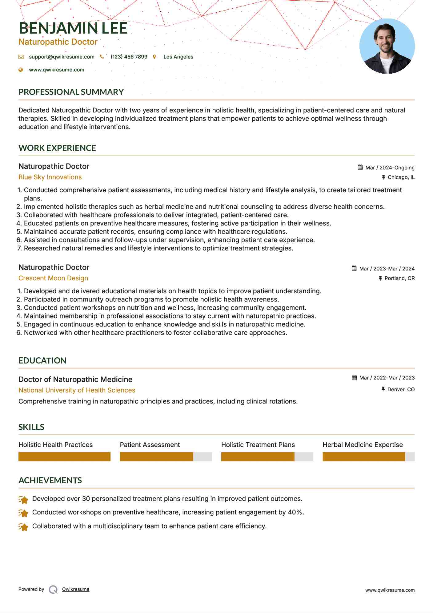 Naturopathic Doctor Resume Model