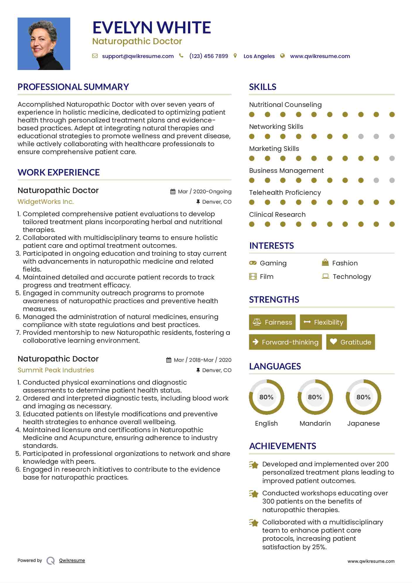 Naturopathic Doctor Resume Model