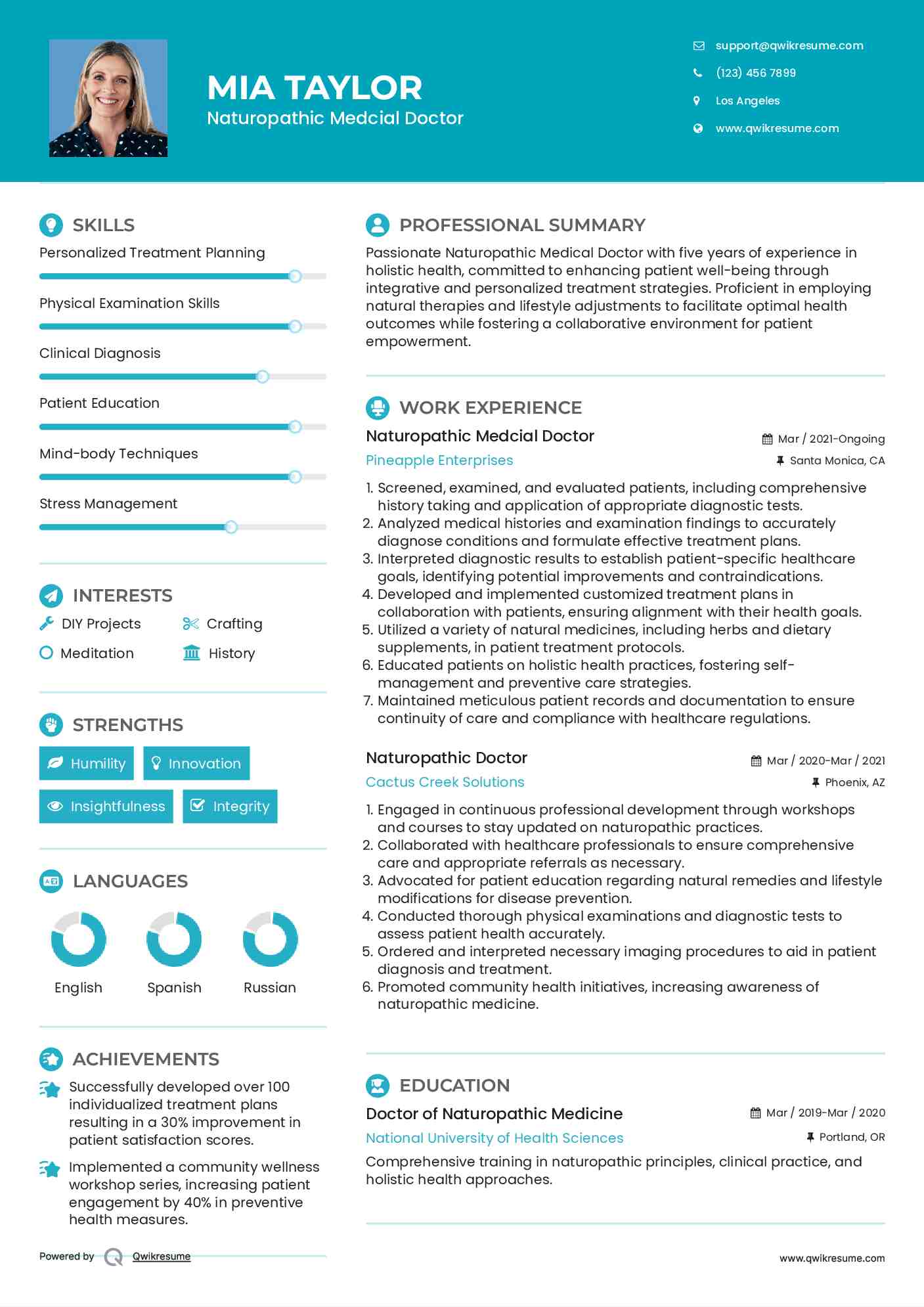 Naturopathic Medcial Doctor
 Resume Model