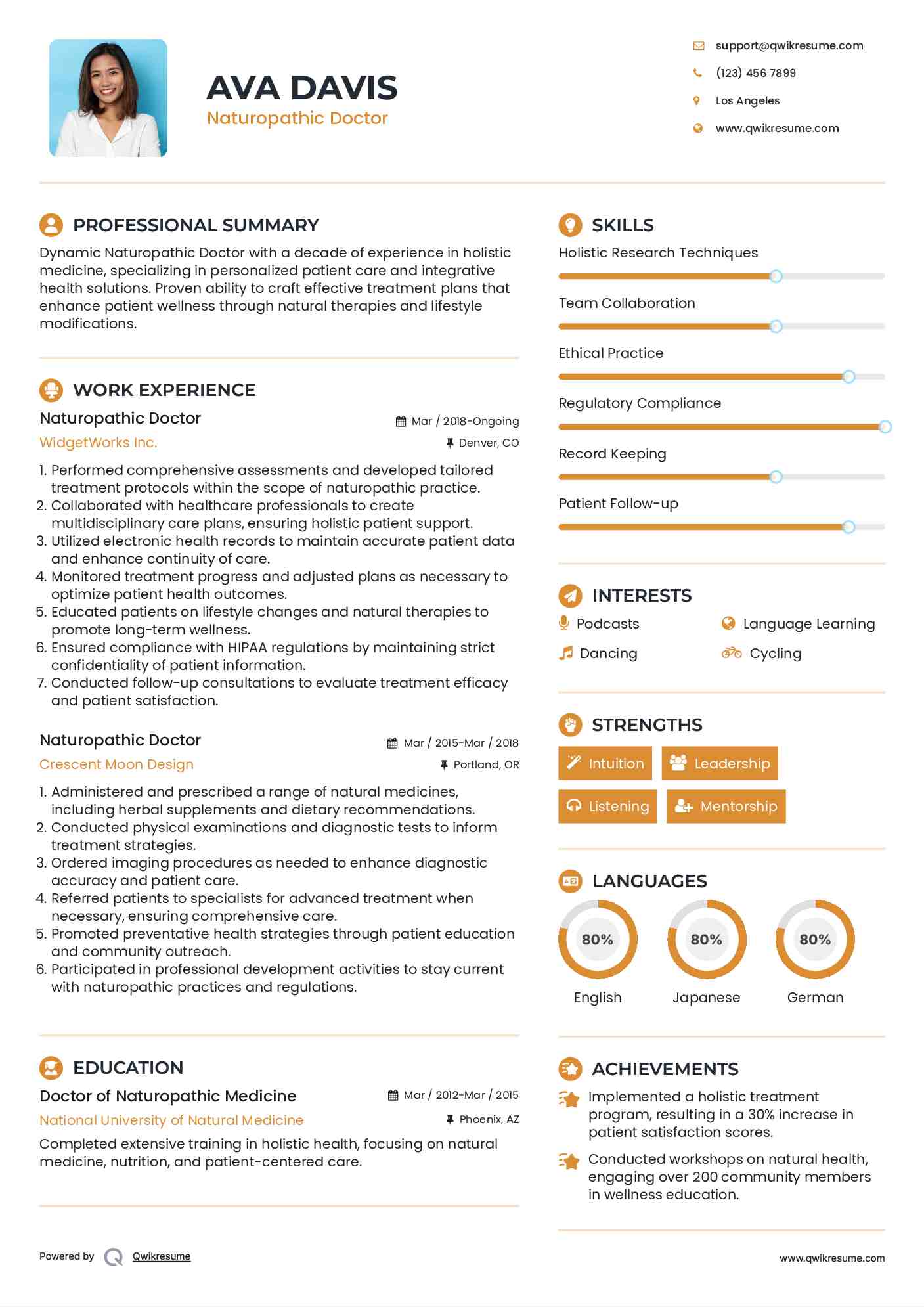 Naturopathic Doctor Resume Template