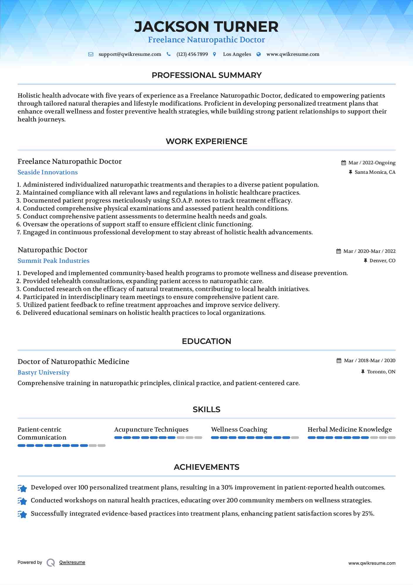 Freelance Naturopathic Doctor Resume Template