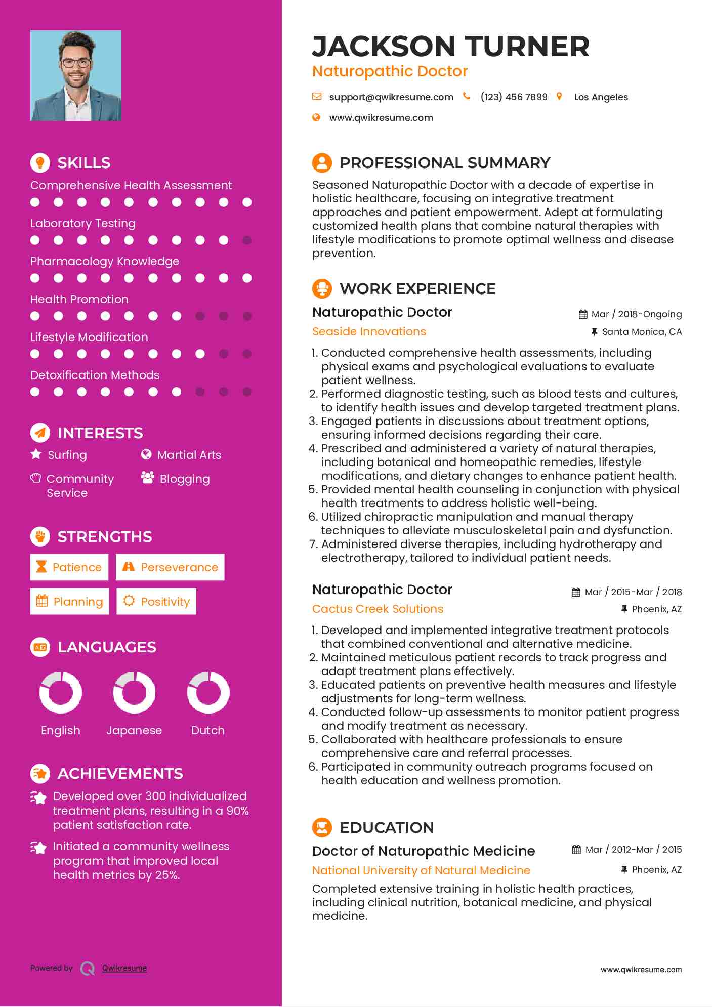 Naturopathic Doctor Resume Sample