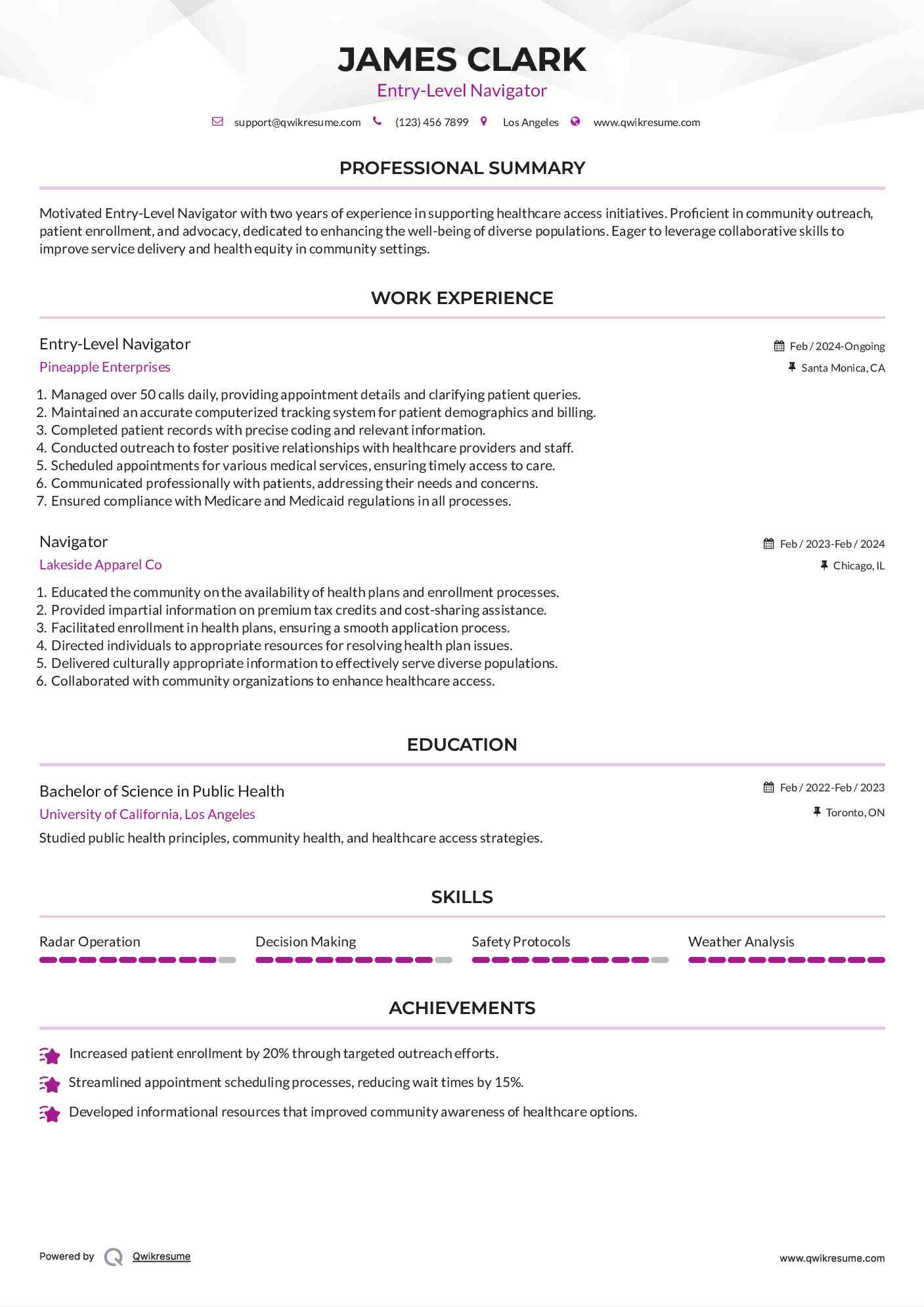 Entry-Level Navigator Resume Template