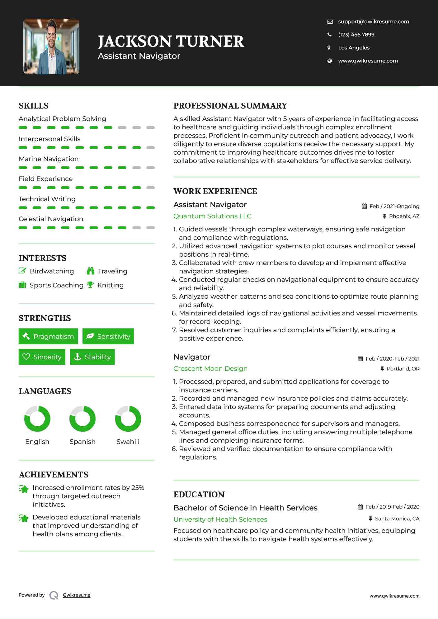 Assistant Navigator Resume Model