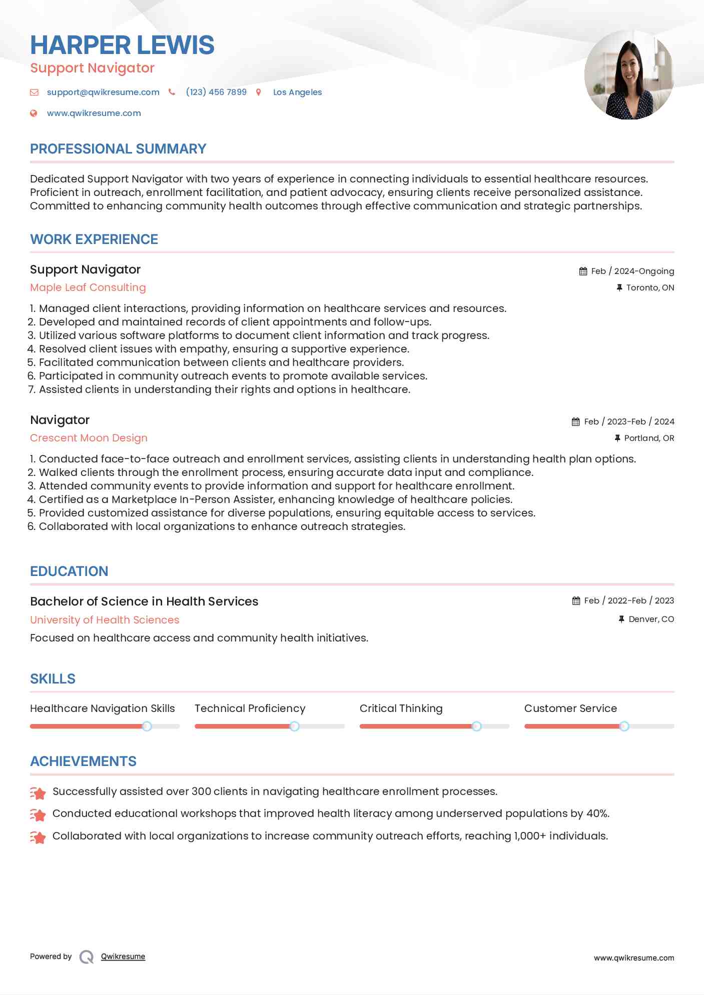 Support Navigator Resume Example