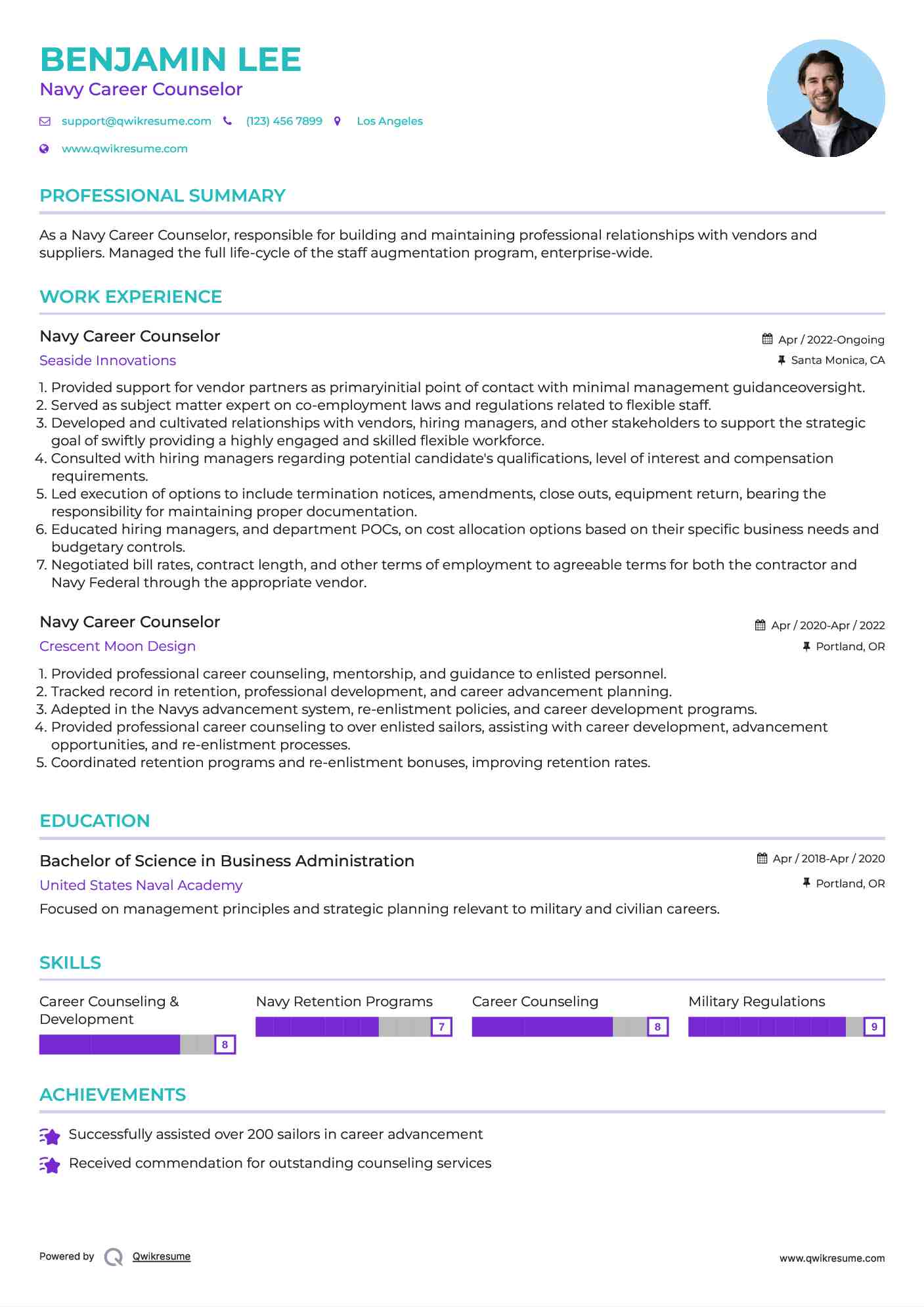 Navy Career Counselor Resume Format