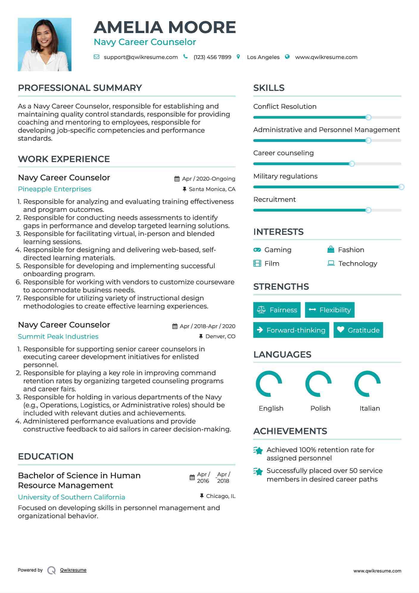 Navy Career Counselor Resume Sample