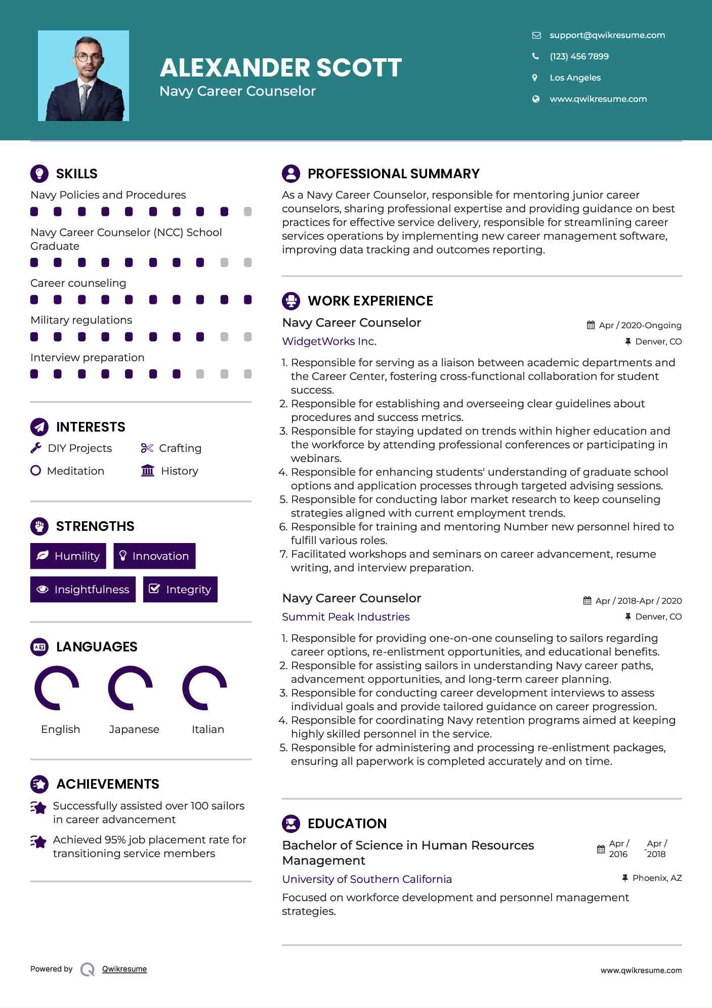 Navy Career Counselor Resume Format